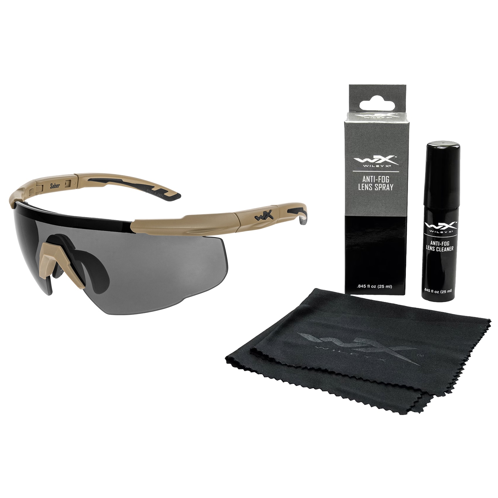 Okulary taktyczne Wiley X Saber Advanced Set 3in1 - Grey/Clear/Light Rust/Tan + Anti-Fog Cleaner Kit - zestaw