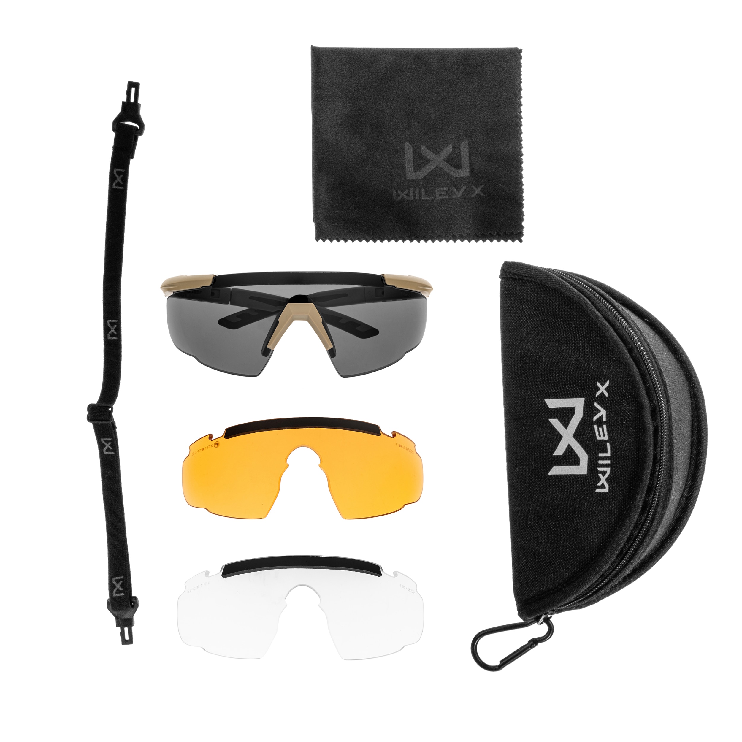 Okulary taktyczne Wiley X Saber Advanced Set 3in1 - Grey/Clear/Light Rust/Tan + Anti-Fog Cleaner Kit - zestaw