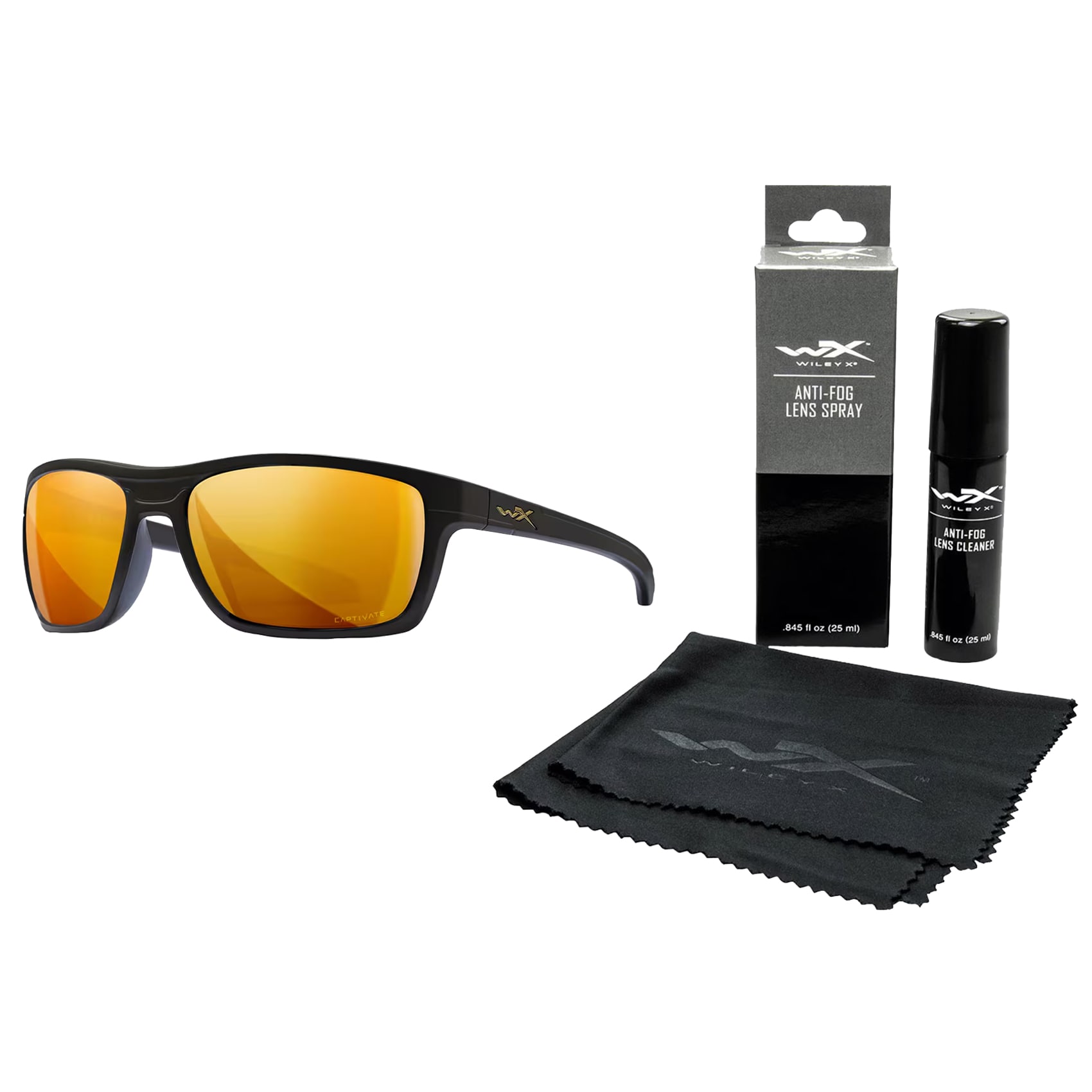 Okulary taktyczne Wiley X Kingpin - Captivate Polarized Bronze Mirror/Matte Black + Anti-Fog Cleaner Kit - zestaw
