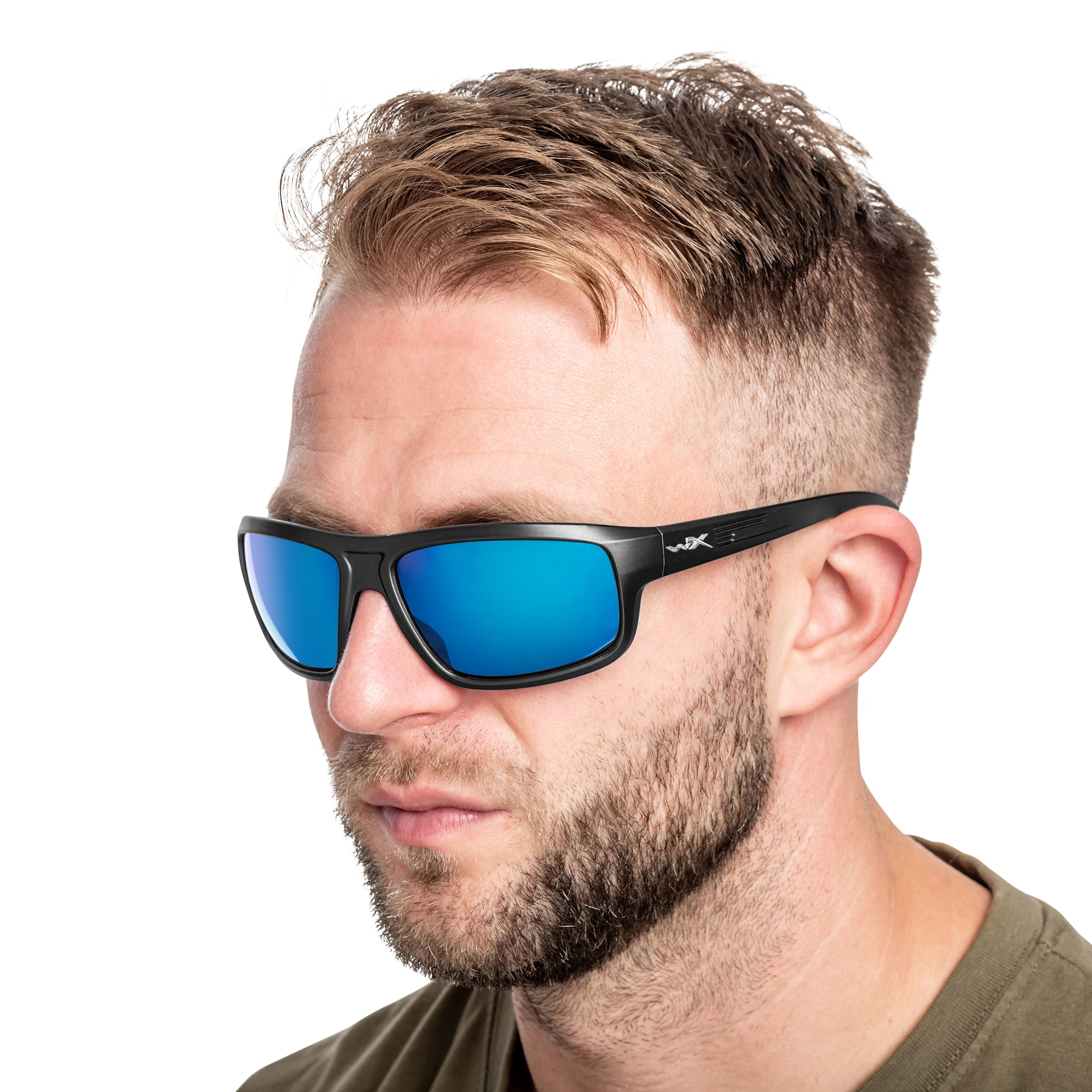 Okulary taktyczne Wiley X Contend - Captivate Polarized Blue Mirror/Matte Graphite + Anti-Fog Cleaner Kit - zestaw