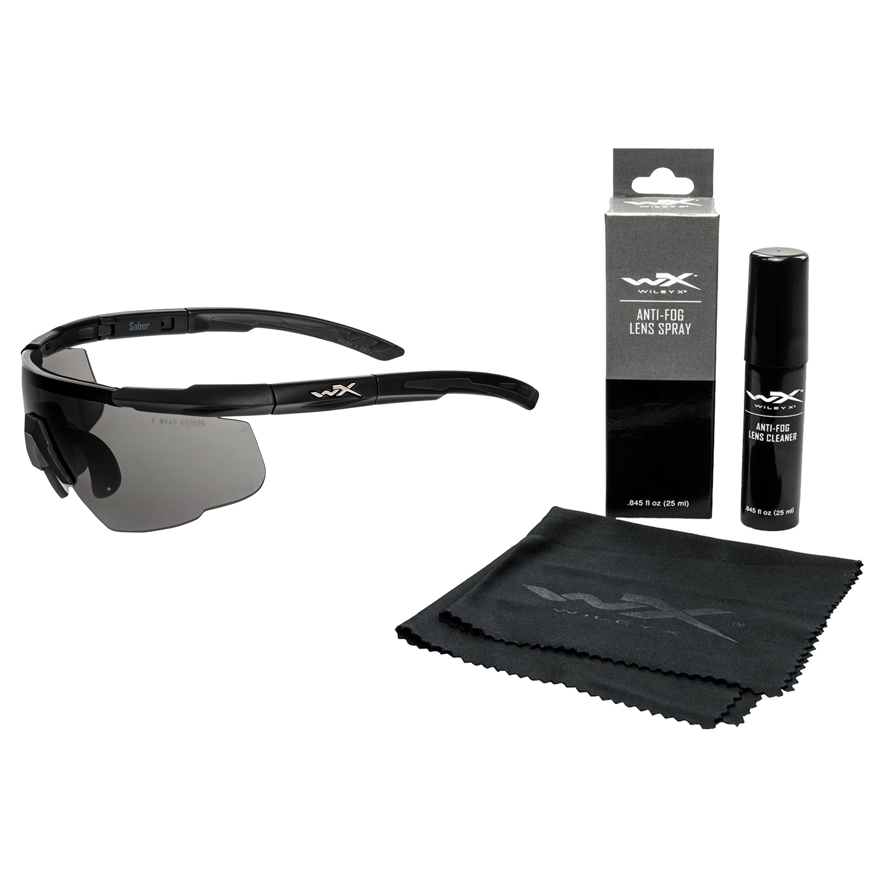 Okulary taktyczne Wiley X Saber Advanced 2in1 - Grey/Clear/Matte Black + Anti-Fog Cleaner Kit - zestaw