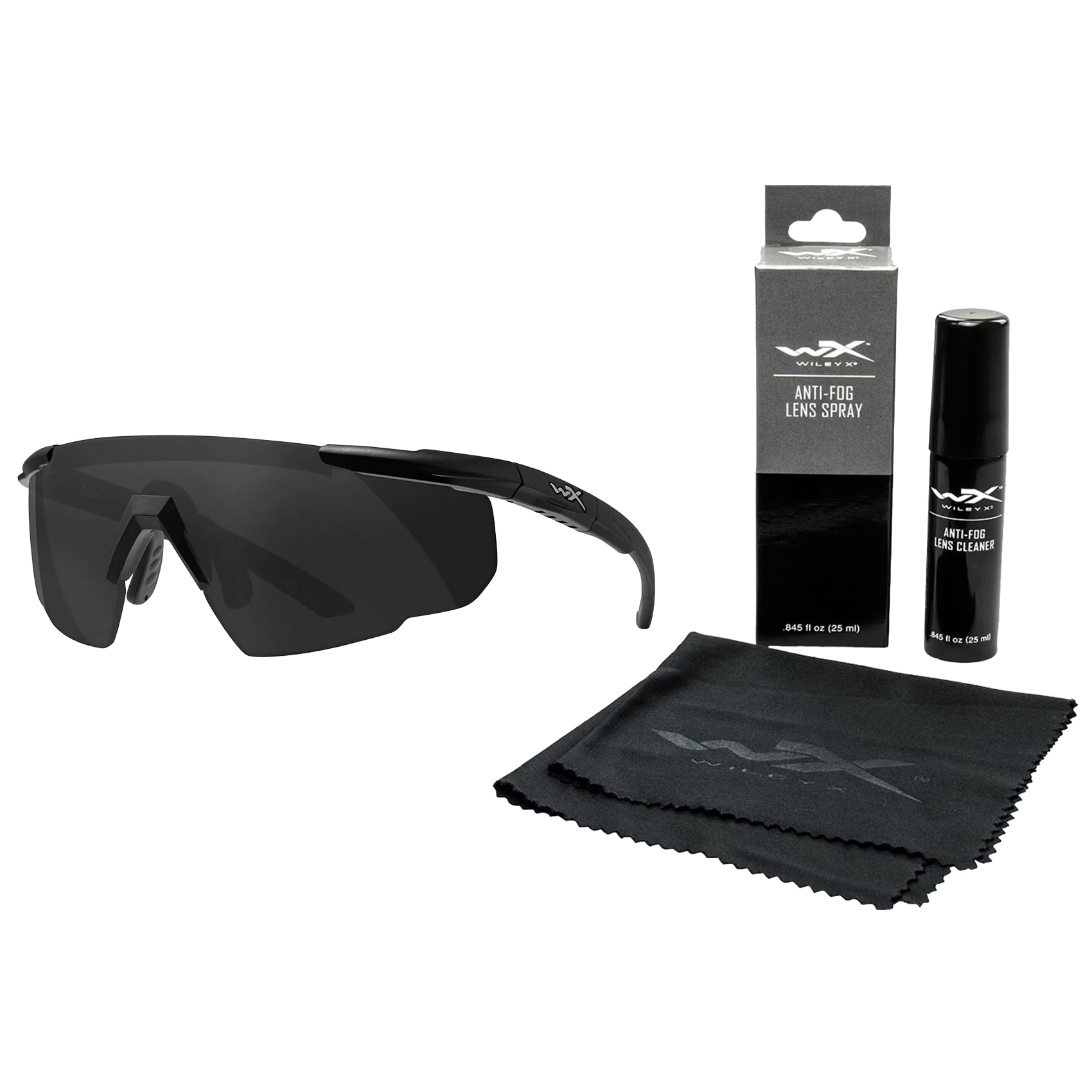 Okulary taktyczne Wiley X Saber Advanced Set 2in1 - Smoke Grey/Light Rust/Matte Black + Anti-Fog Cleaner Kit - zestaw