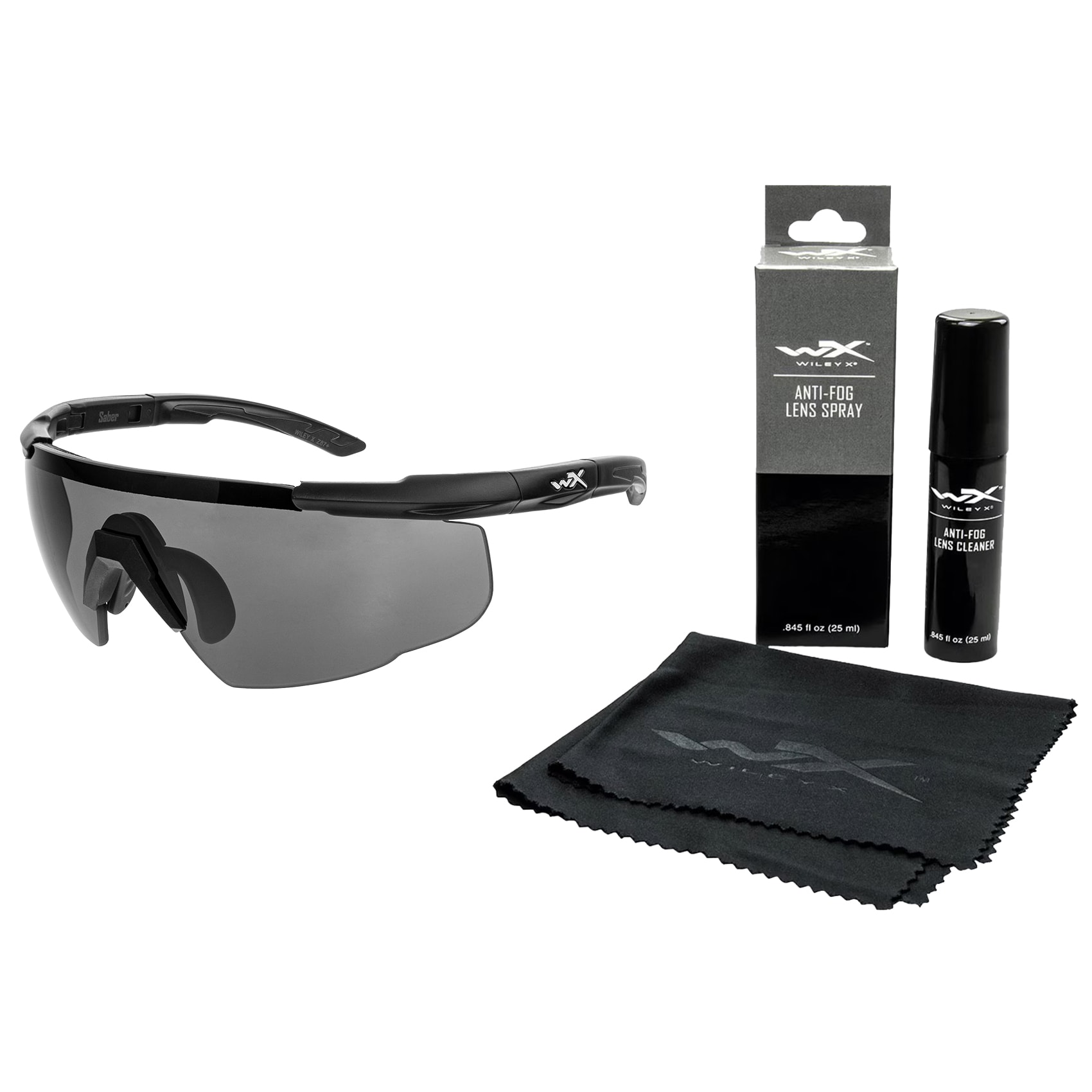 Okulary taktyczne Wiley X Saber Advanced Set 3in1 - Smoke/Rust/Vermillion/Matte Black + Anti-Fog Cleaner Kit - zestaw