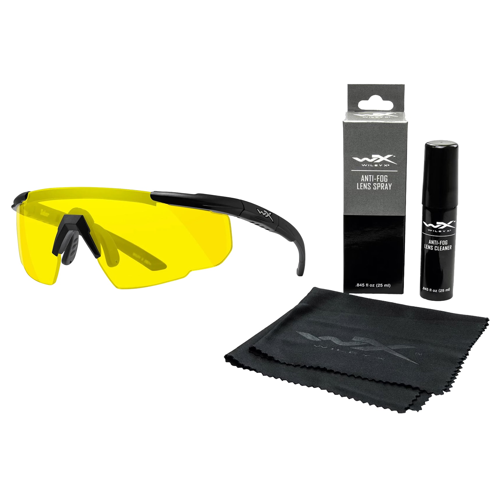 Okulary taktyczne Wiley X Saber Advanced - Yellow/Matte Black + Anti-Fog Cleaner Kit - zestaw