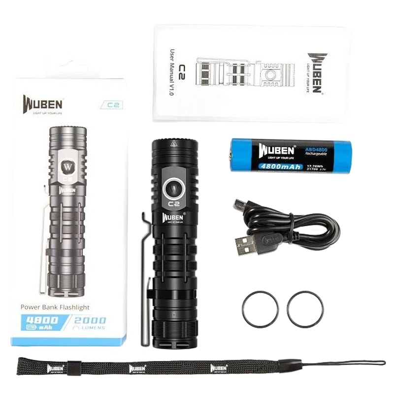 Wuben C2 Power Bank Flashlight - 2000 lumens