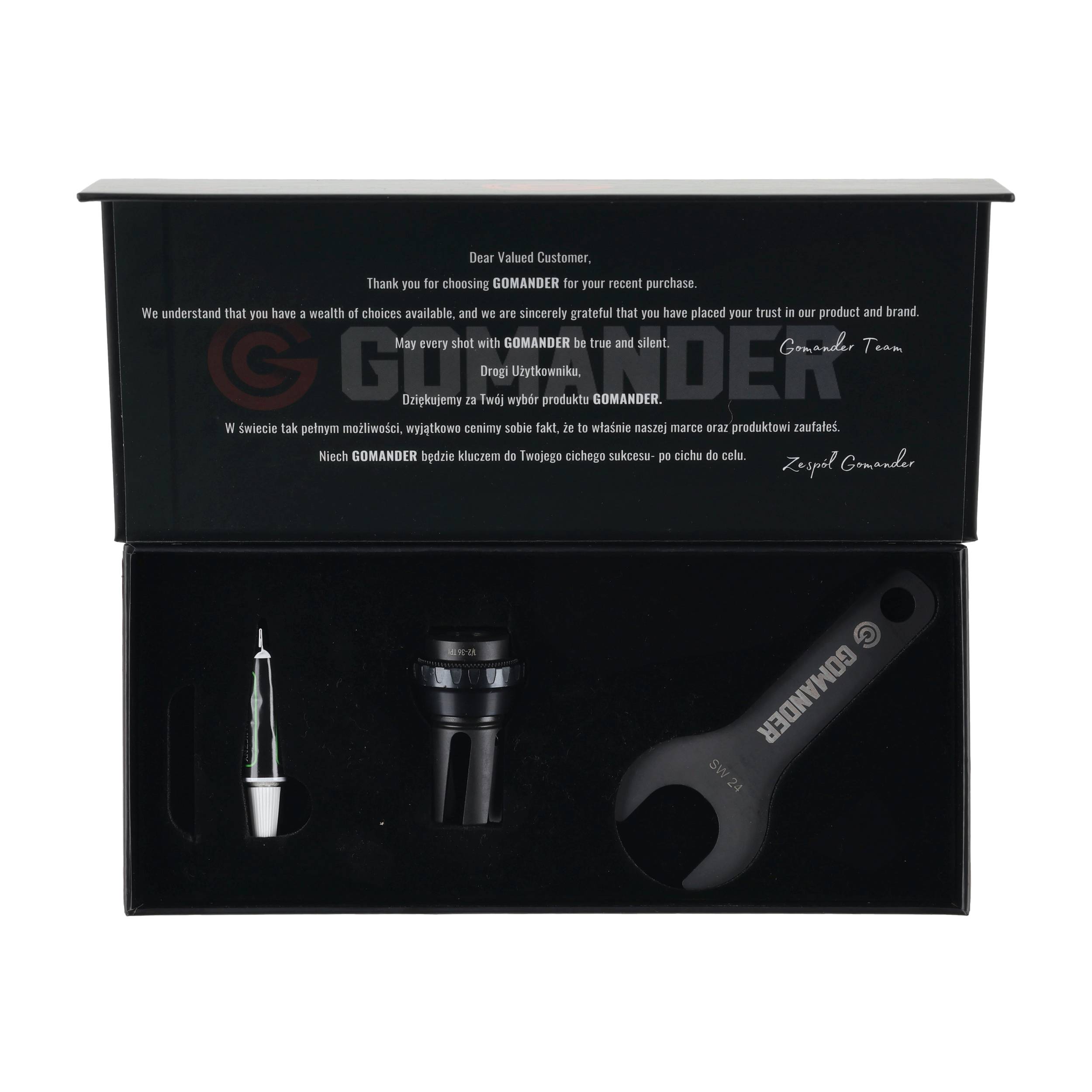 Tłumik płomienia Gomander Quadron S 9 mm 1/2-36 TPI - Black