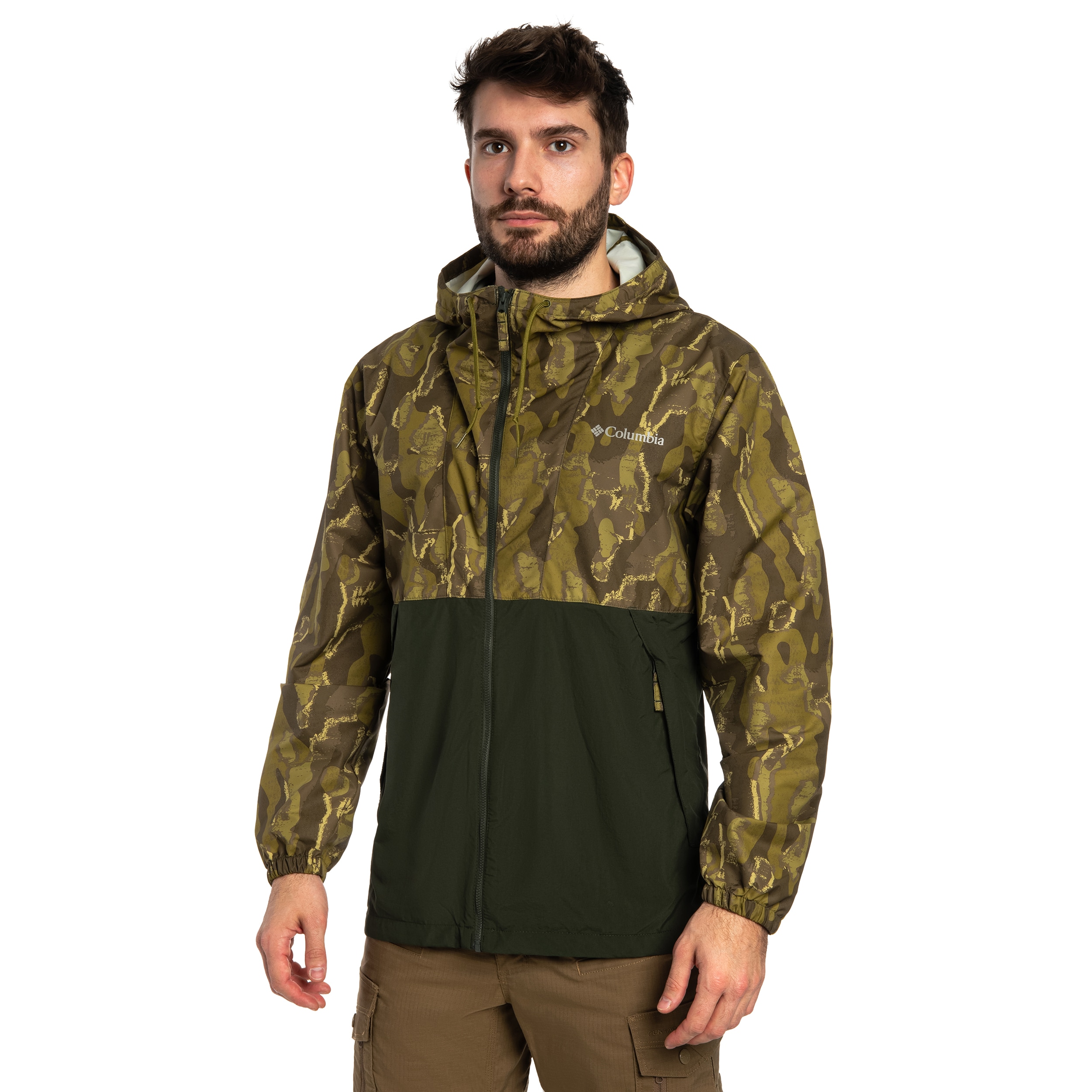 Kurtka Columbia Spire Valley Novelty Windbreaker - Mossy Green Treebark/Greenscape