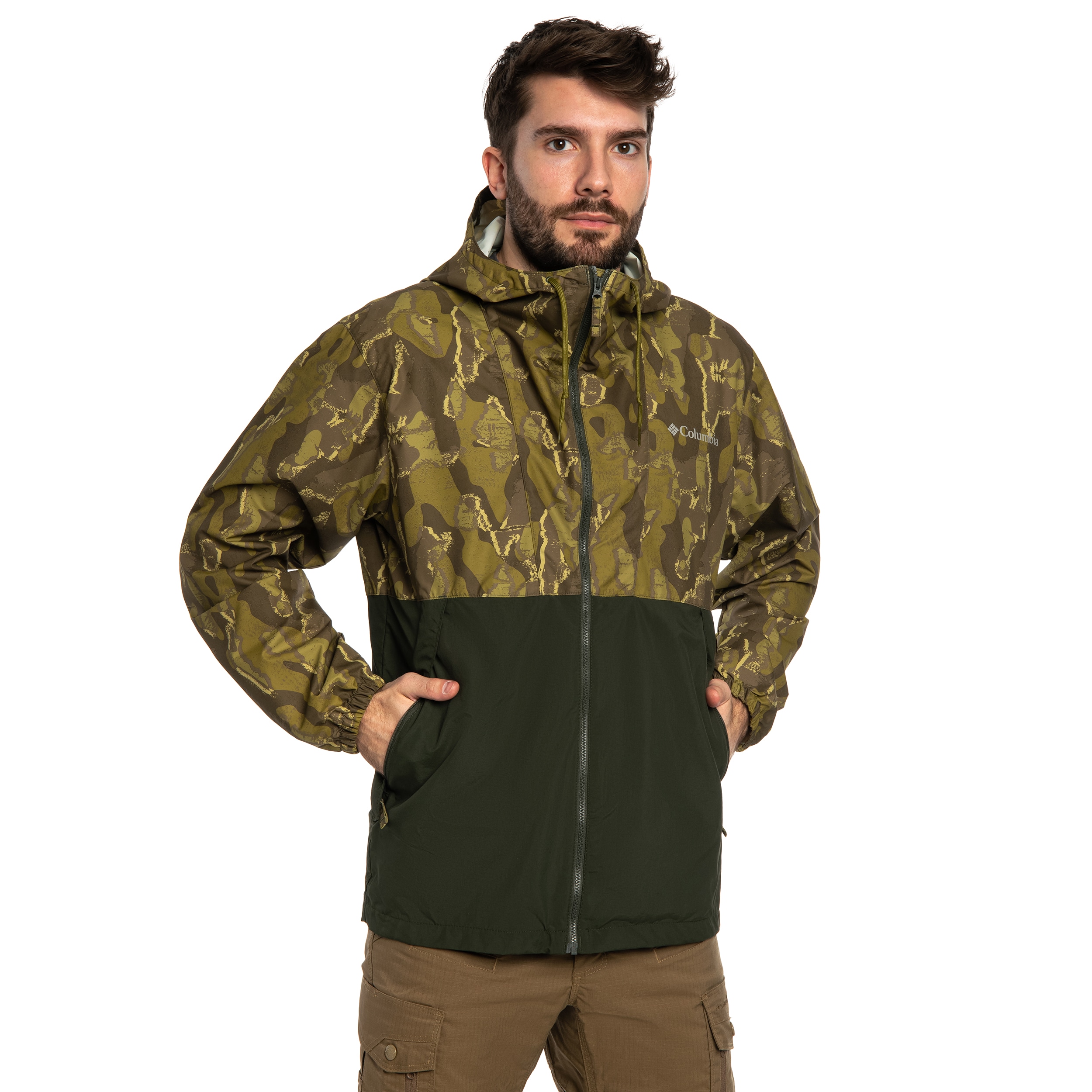 Kurtka Columbia Spire Valley Novelty Windbreaker - Mossy Green Treebark/Greenscape