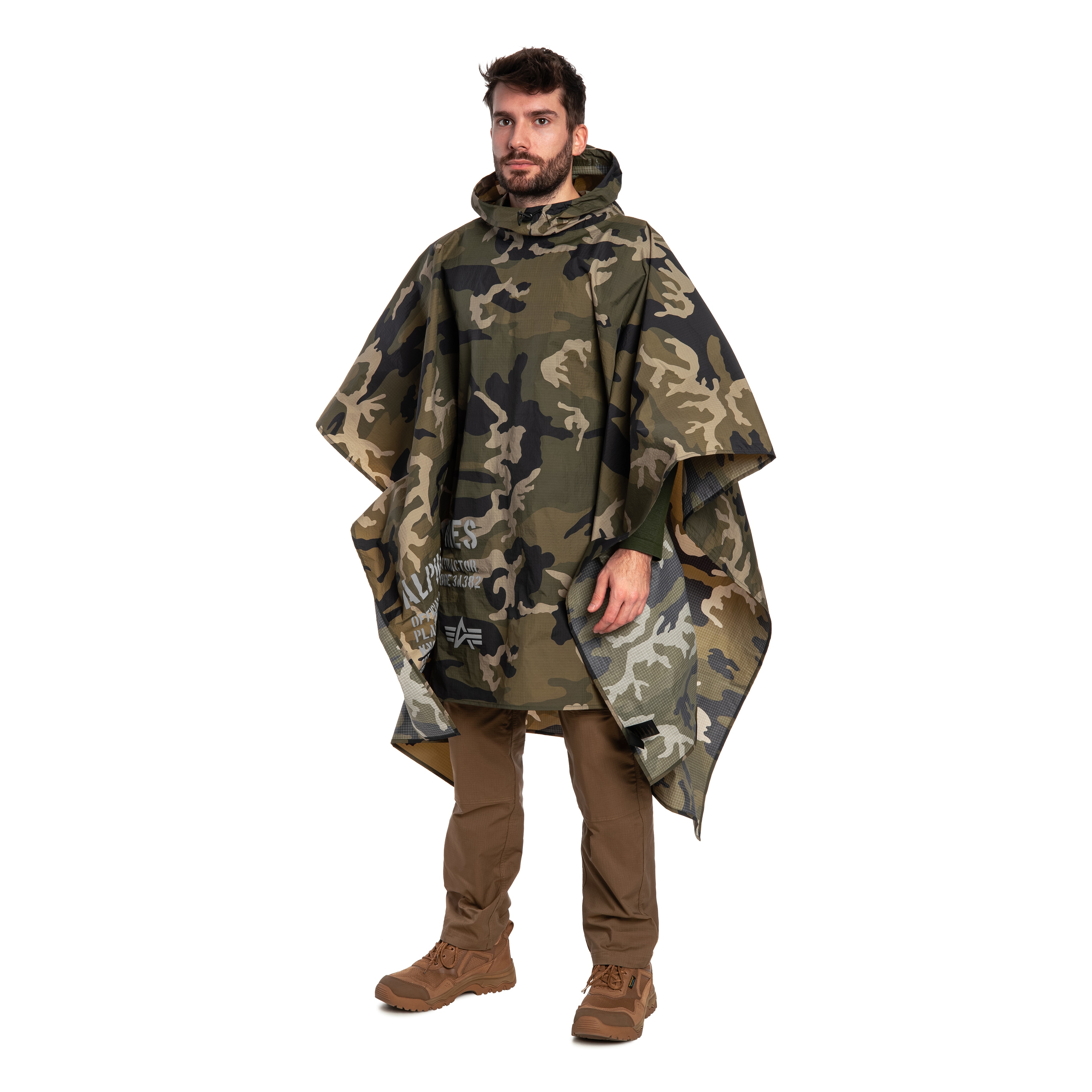 Ponczo Alpha Industries Packable Rain Cape - US Woodland