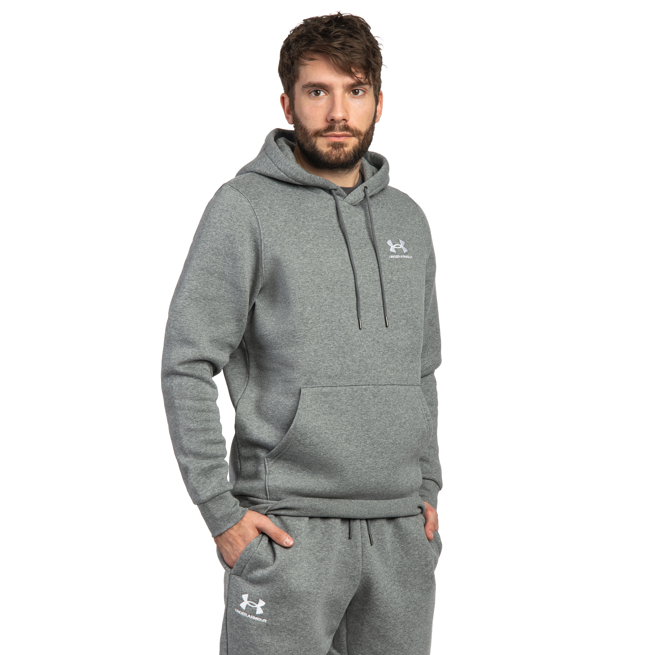 Bluza Under Armour Icon Fleece Hoodie - Pitch Gray Medium Heather/White