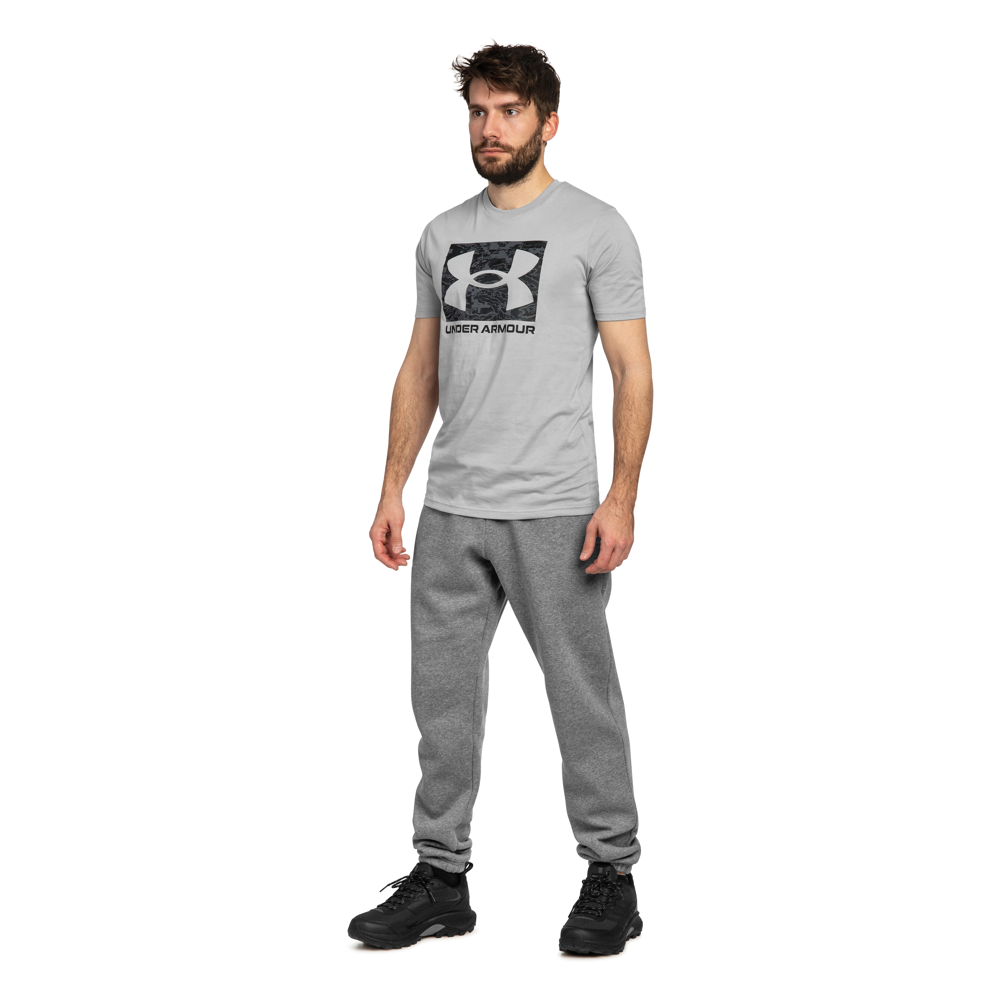 Spodnie Under Armour Jogger Icon Fleece - Pitch Gray Medium Heather/White
