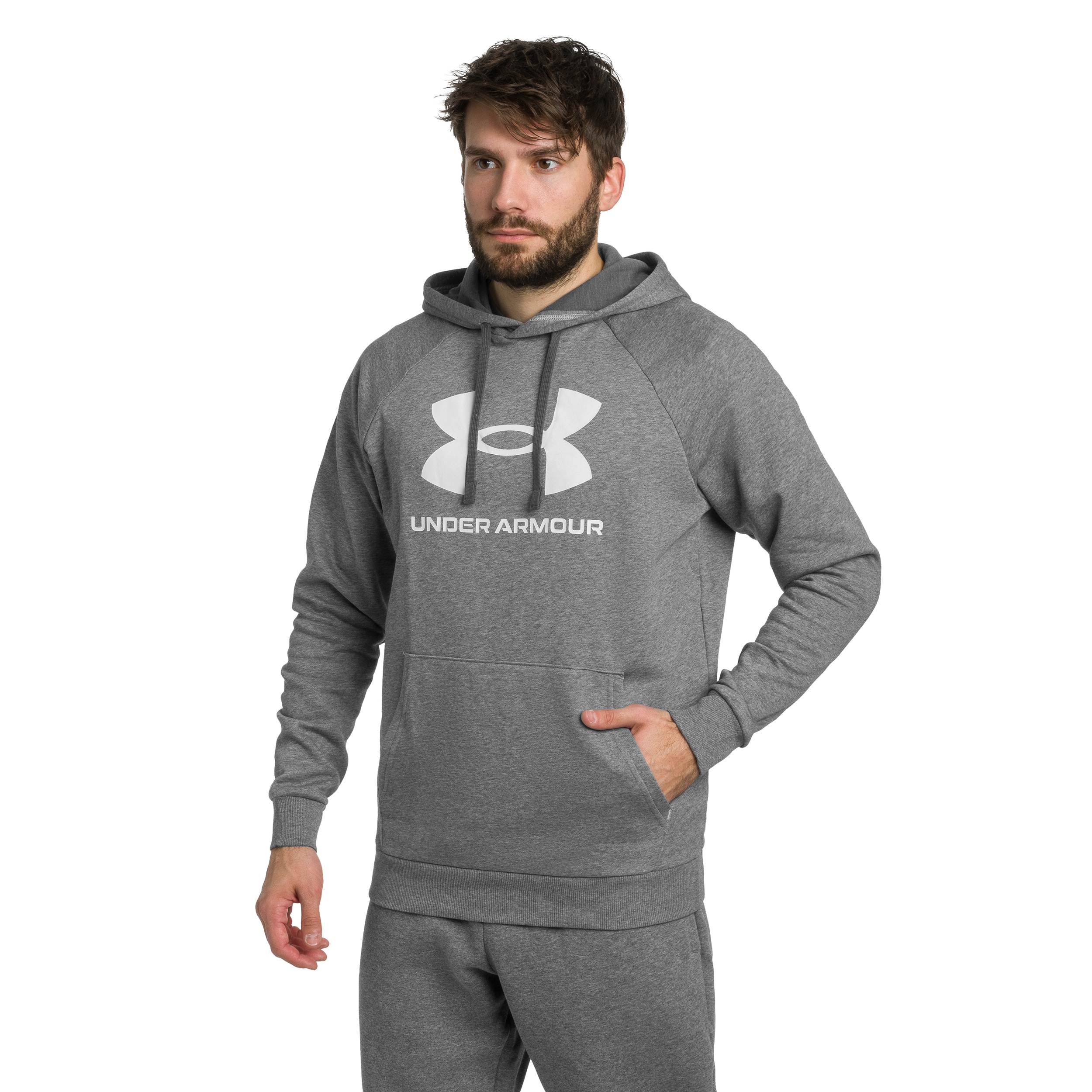 Bluza Under Armour Rival Fleece Logo - Castlerock Light Heather/White