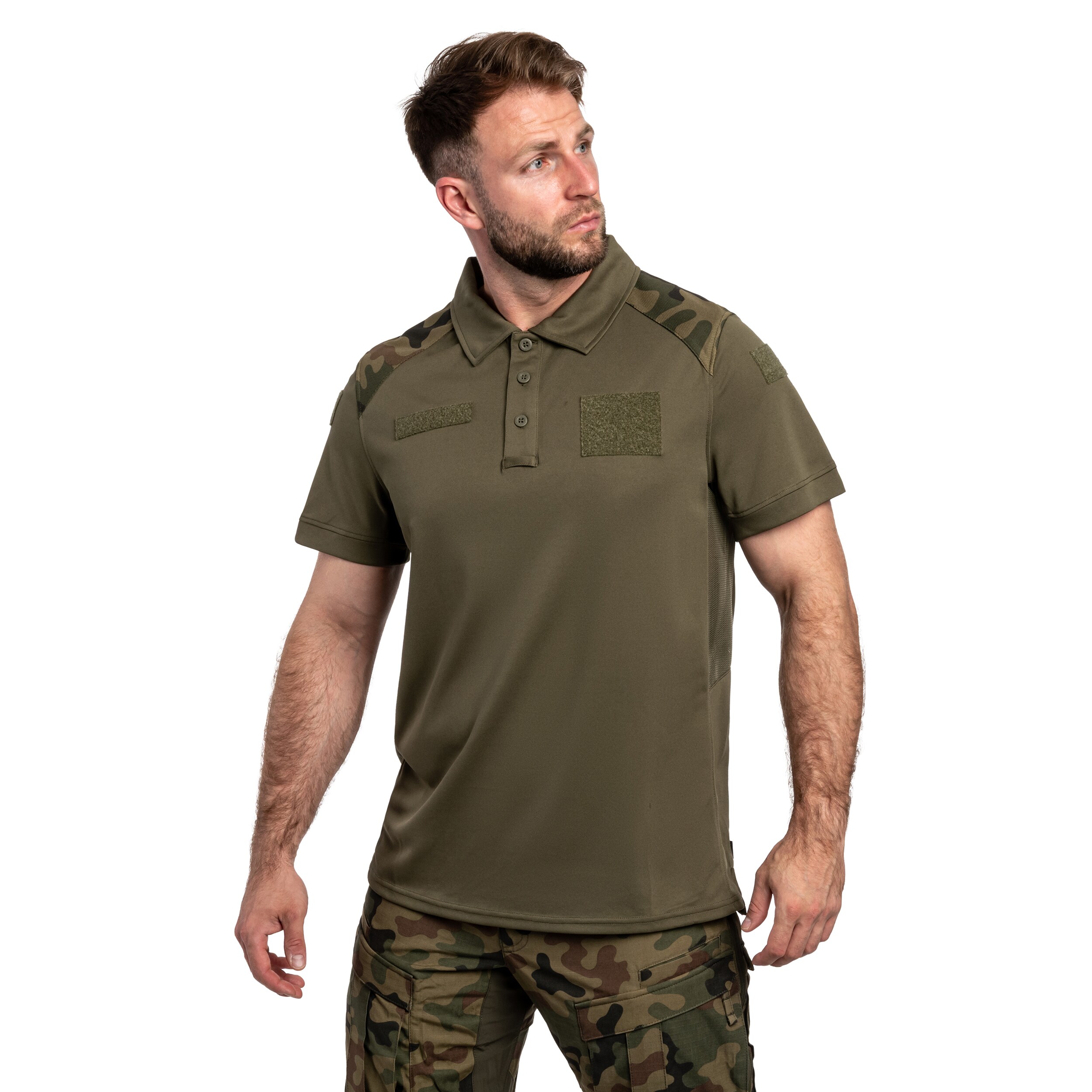 Helikon-Tex Military Polo Shirt 304A/MON - Olive Green/wz.93 Pantera PL Woodland