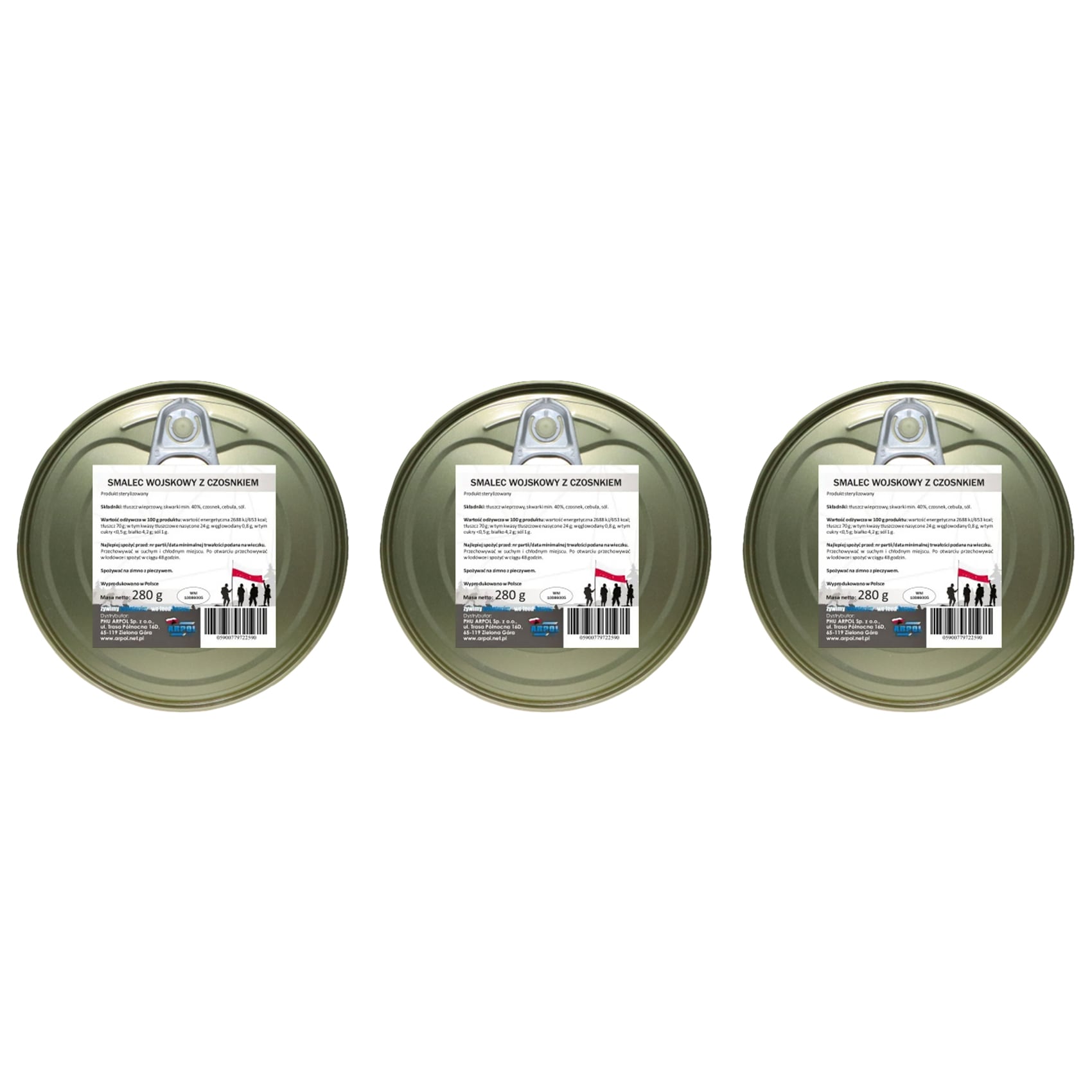 Żywność konserwowana Arpol - Smalec wojskowy z czosnkiem 280 g - 3 szt.