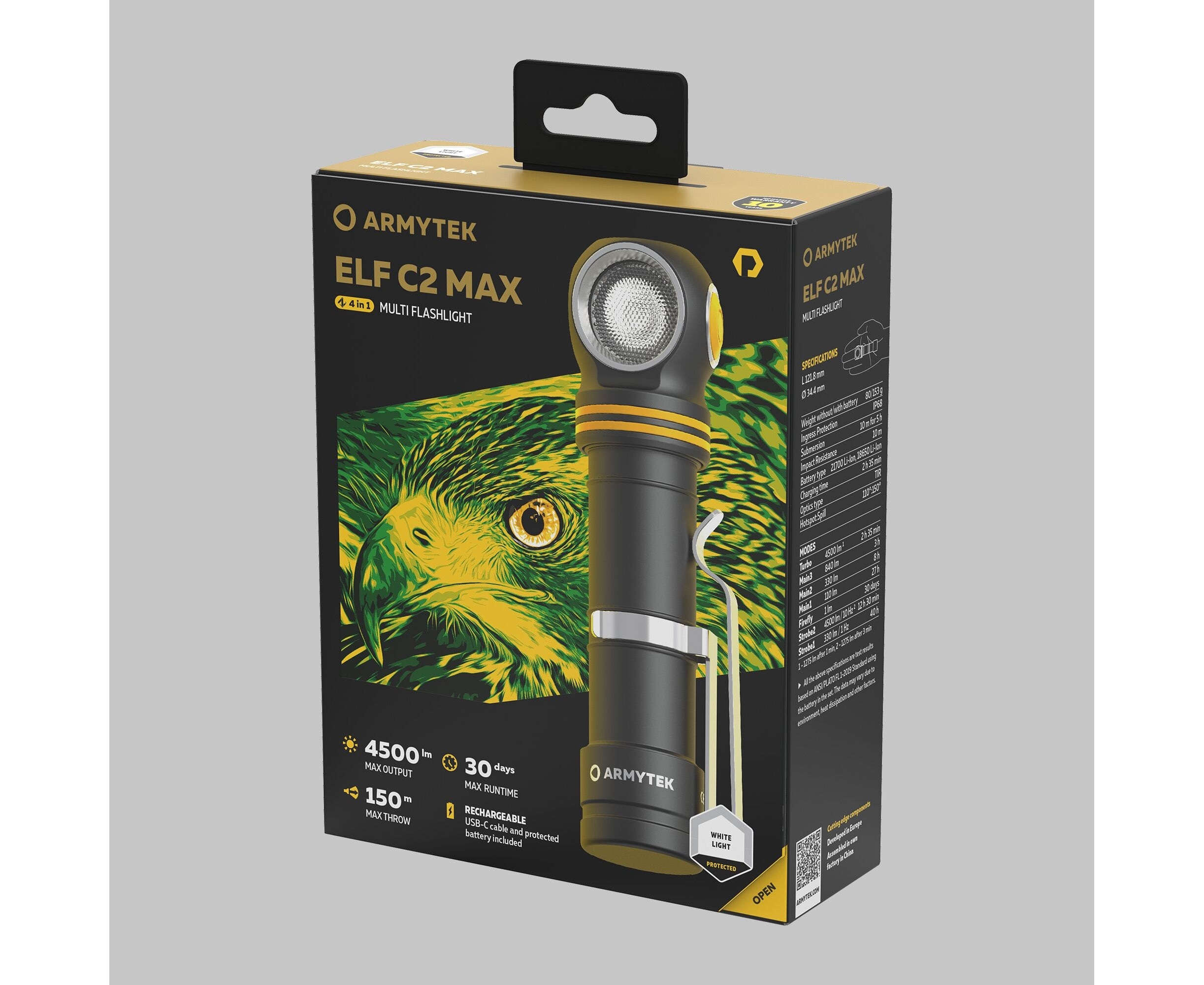 Latarka czołowa i kątowa Armytek Elf C2 Max USB-C White - 4500 lumenów