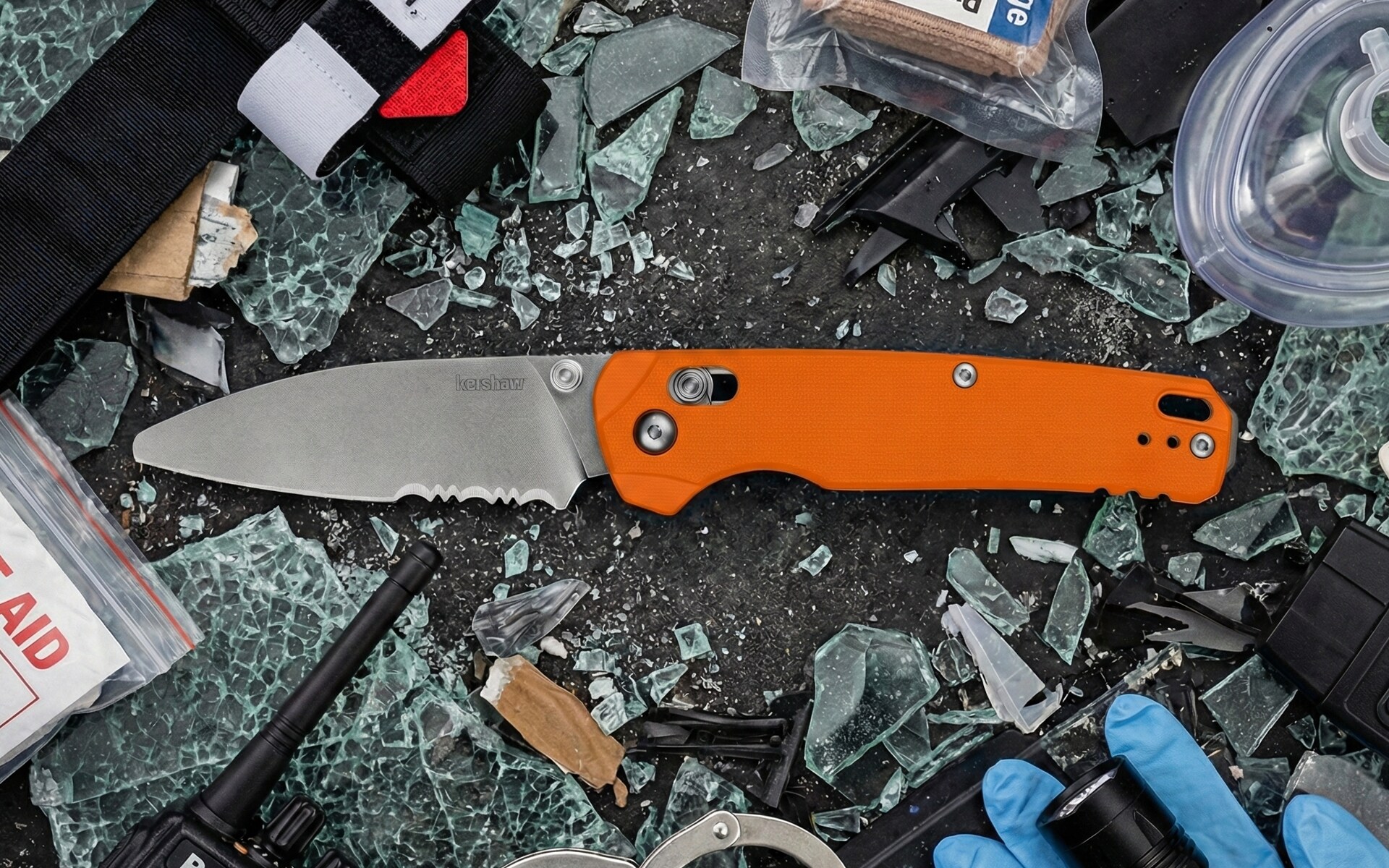 Nóż składany ratowniczy Kershaw Bel Air XL EMT - Orange