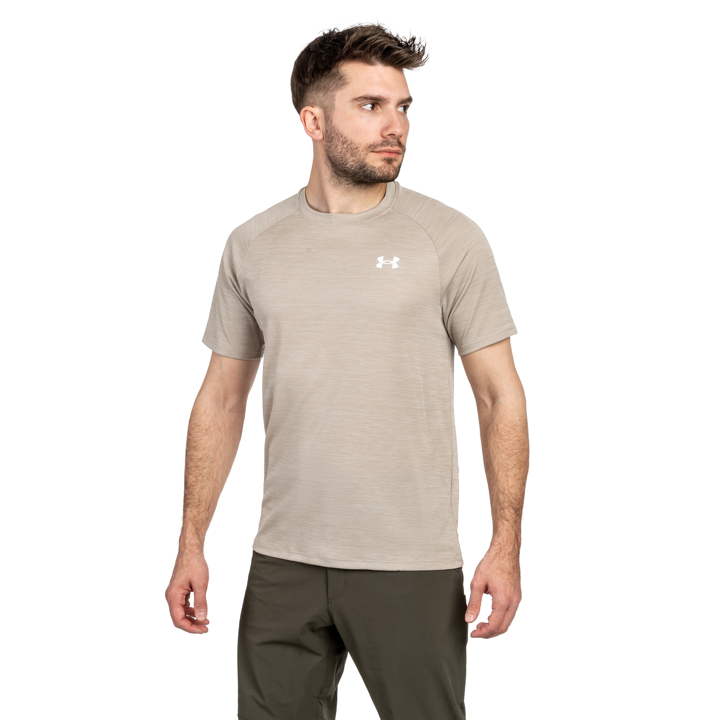 Koszulka T-shirt Under Armour UA Tech Textured - Timberwolf Taupe/White