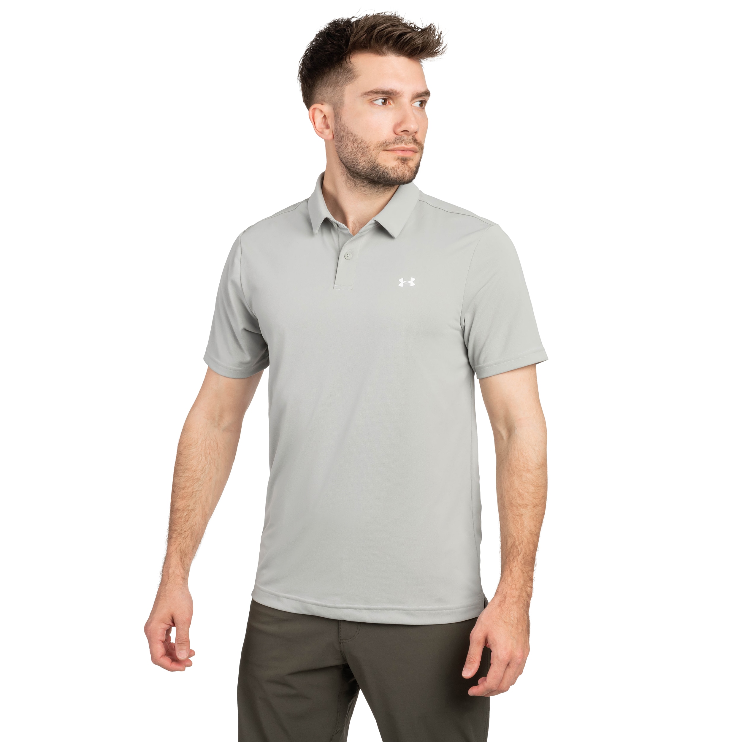 Koszulka termoaktywna polo Under Armour Tee To Green Pique - Titanium/White