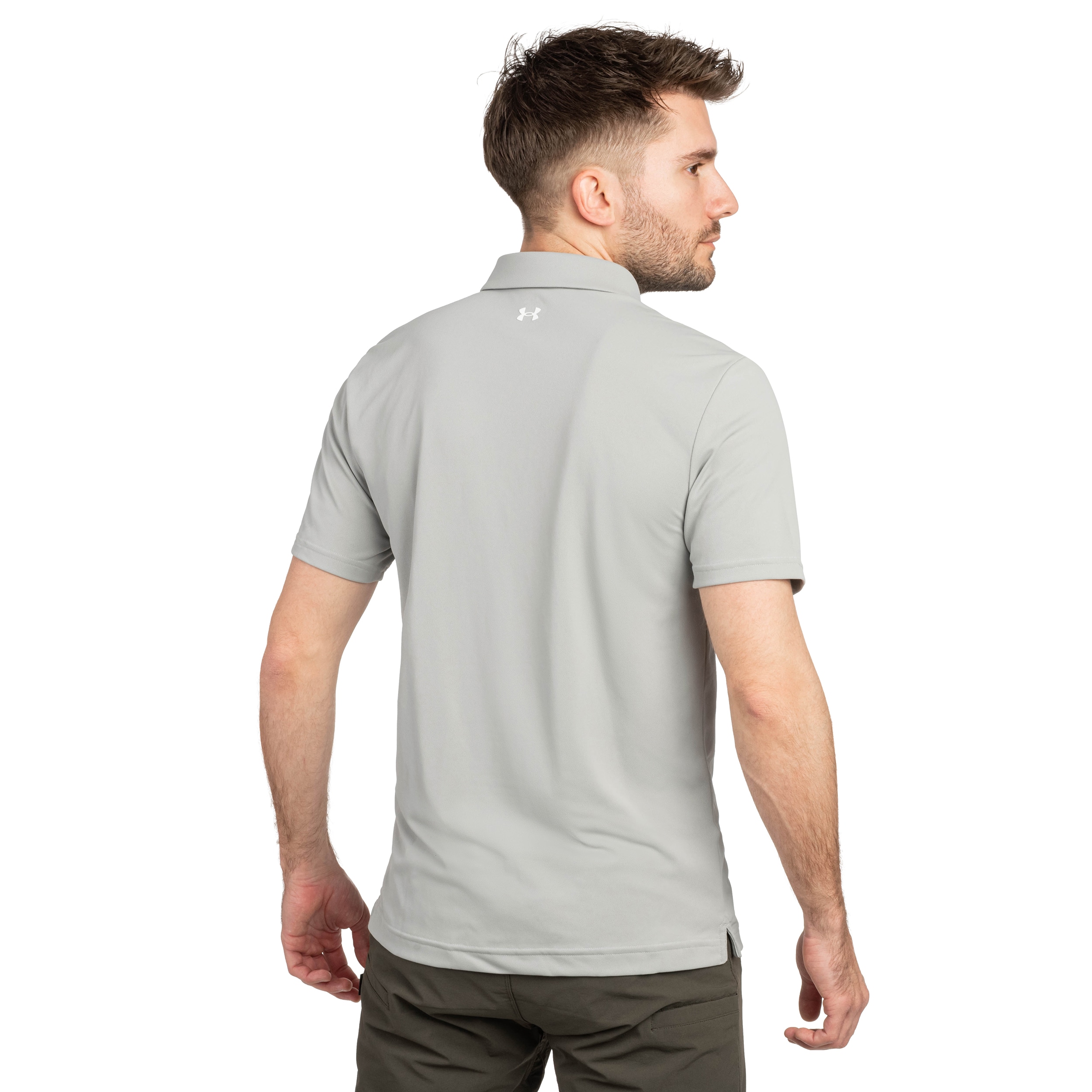 Koszulka termoaktywna polo Under Armour Tee To Green Pique - Titanium/White