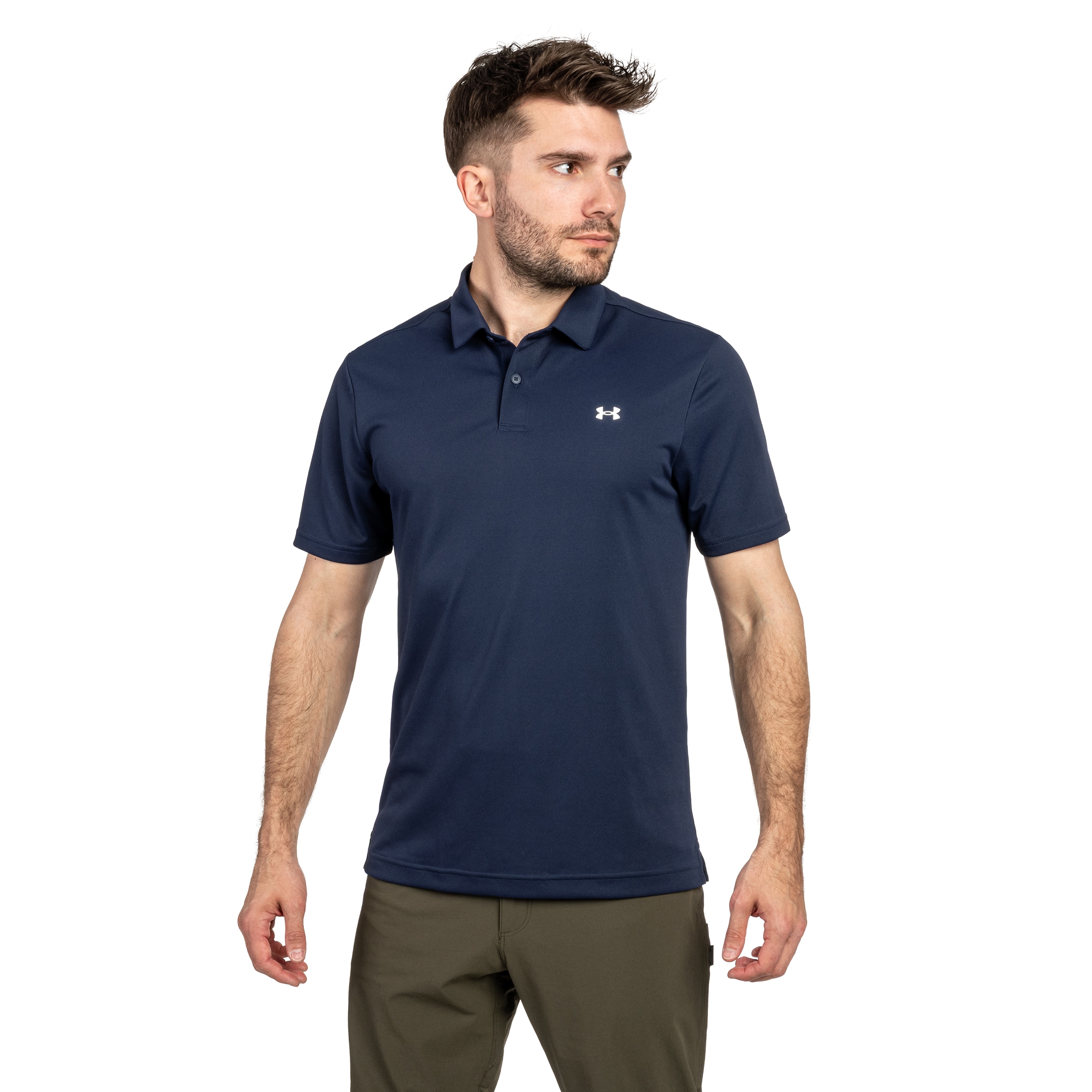 Koszulka termoaktywna polo Under Armour Tee To Green Pique - Navy Blue/White