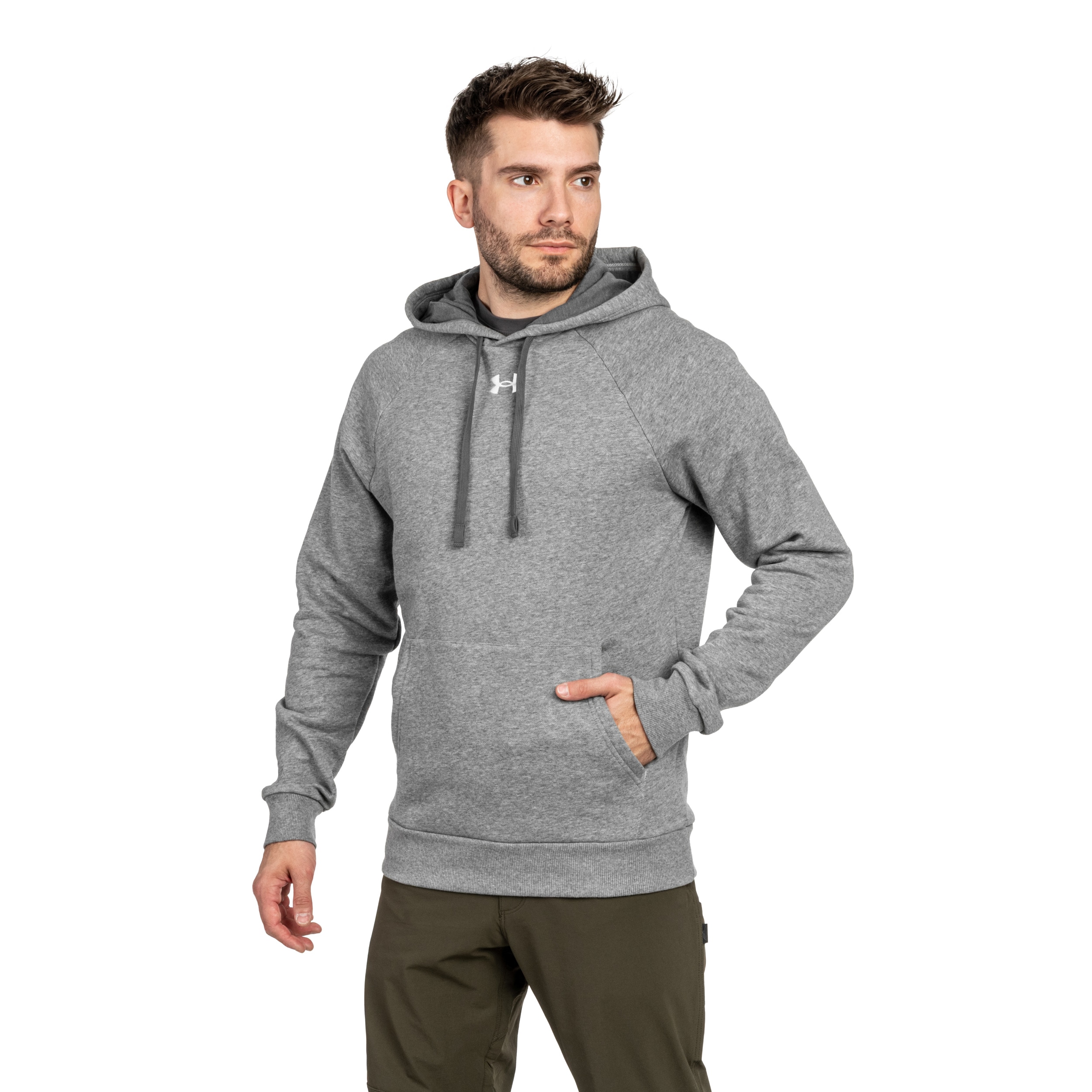 Bluza Under Armour Rival Fleece - Castlerock Light Heather/White