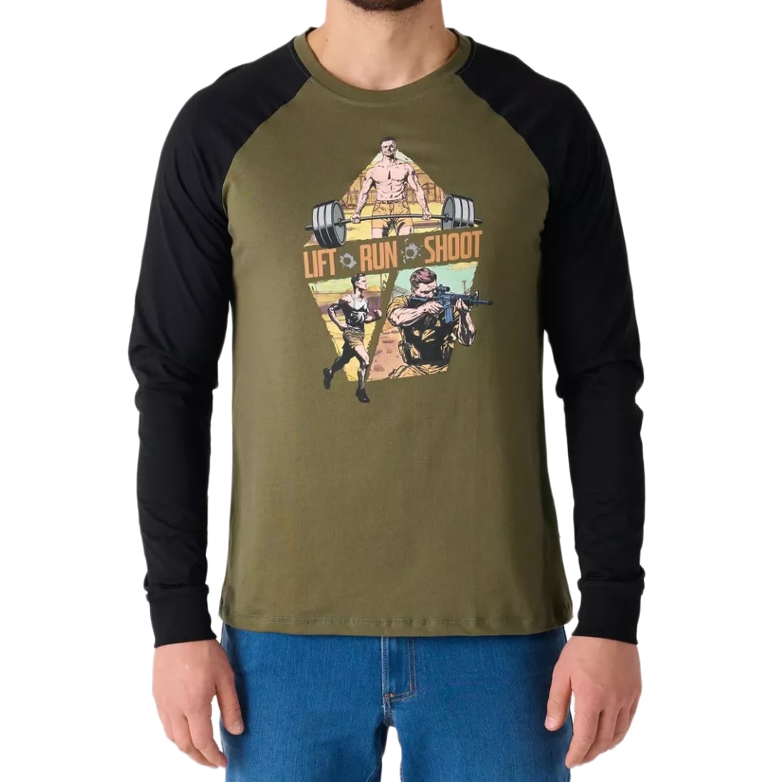 Koszulka Long Sleeve Helikon-Tex Lift, Run, Shoot - Olive Green/Black