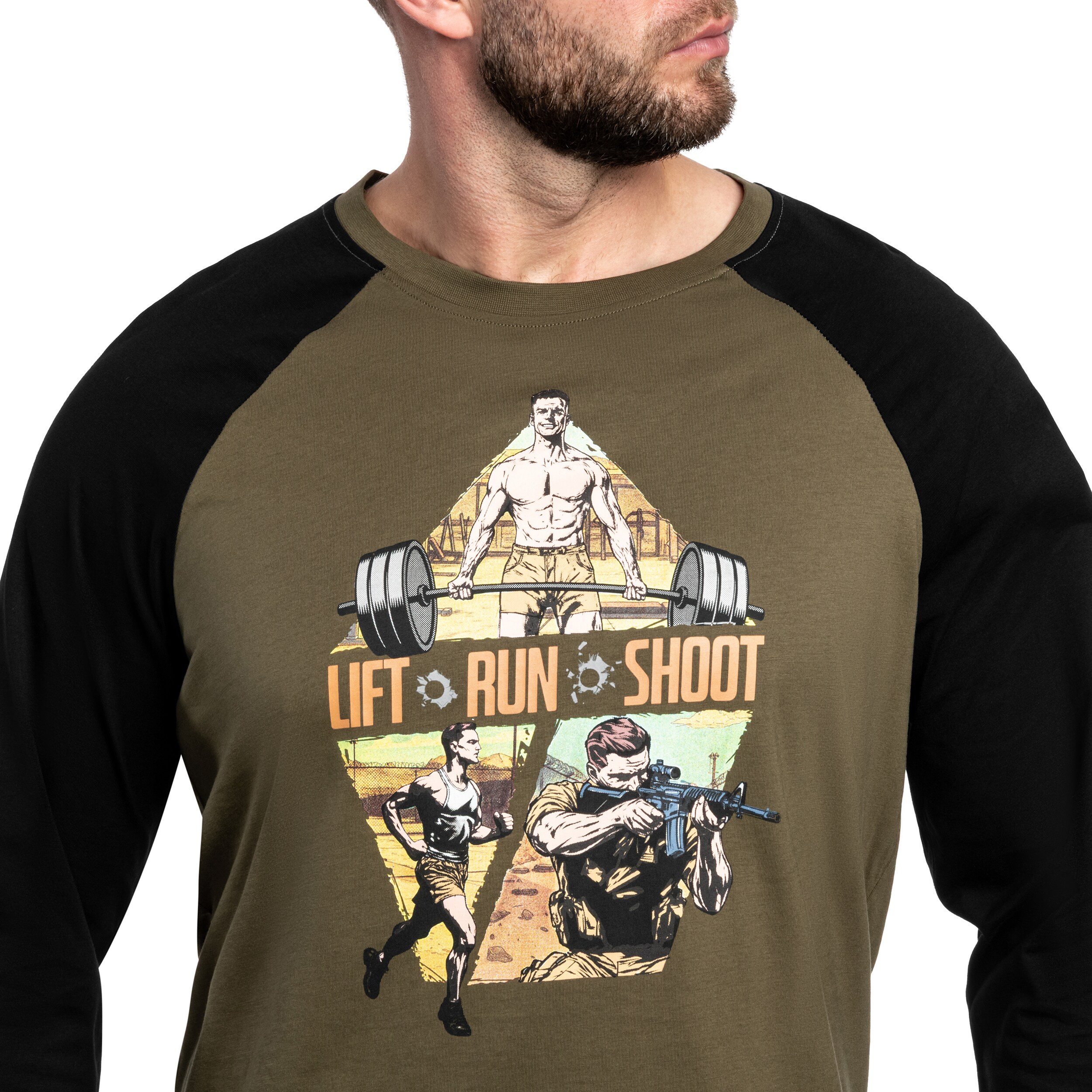 Koszulka Long Sleeve Helikon-Tex Lift, Run, Shoot - Olive Green/Black