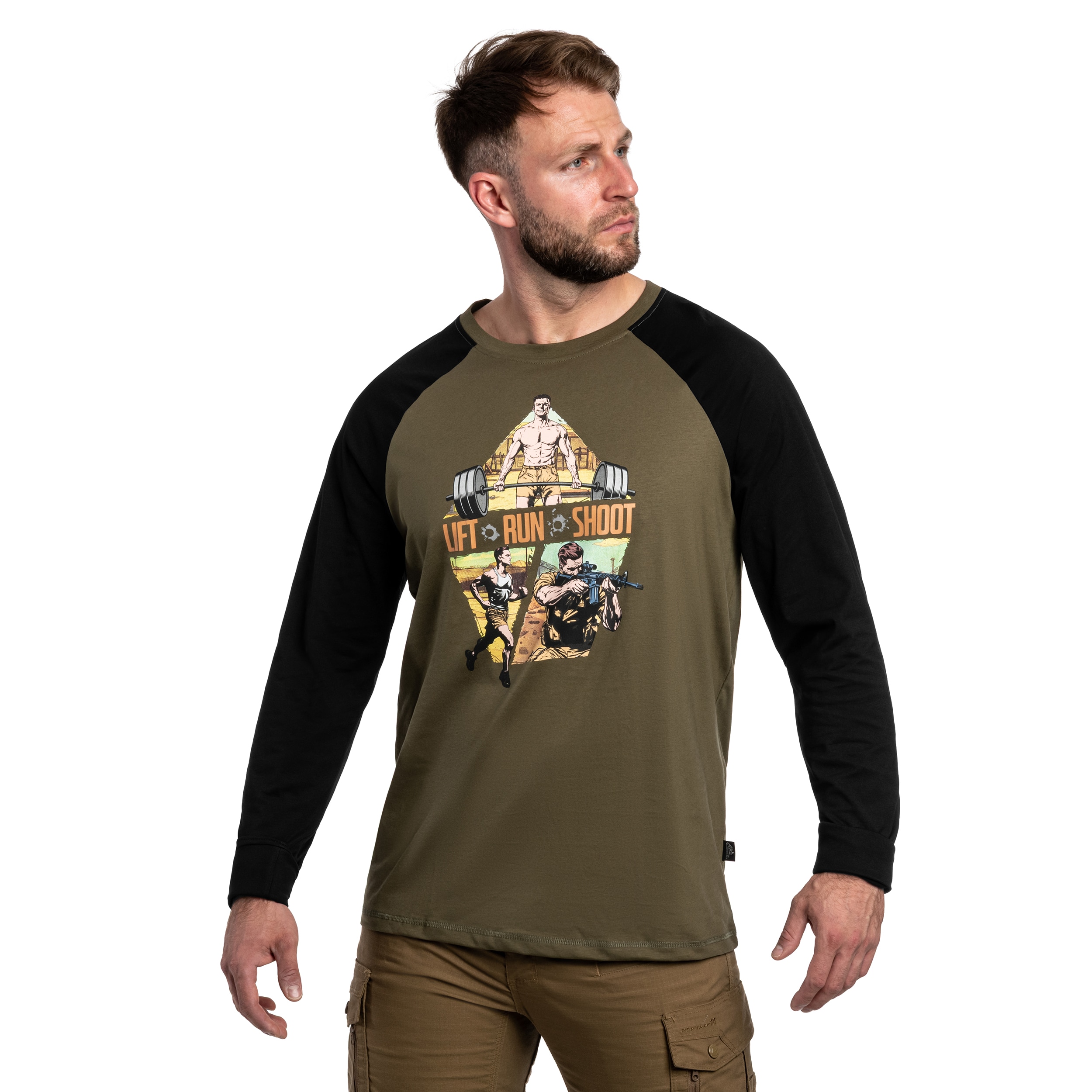 Koszulka Long Sleeve Helikon-Tex Lift, Run, Shoot - Olive Green/Black