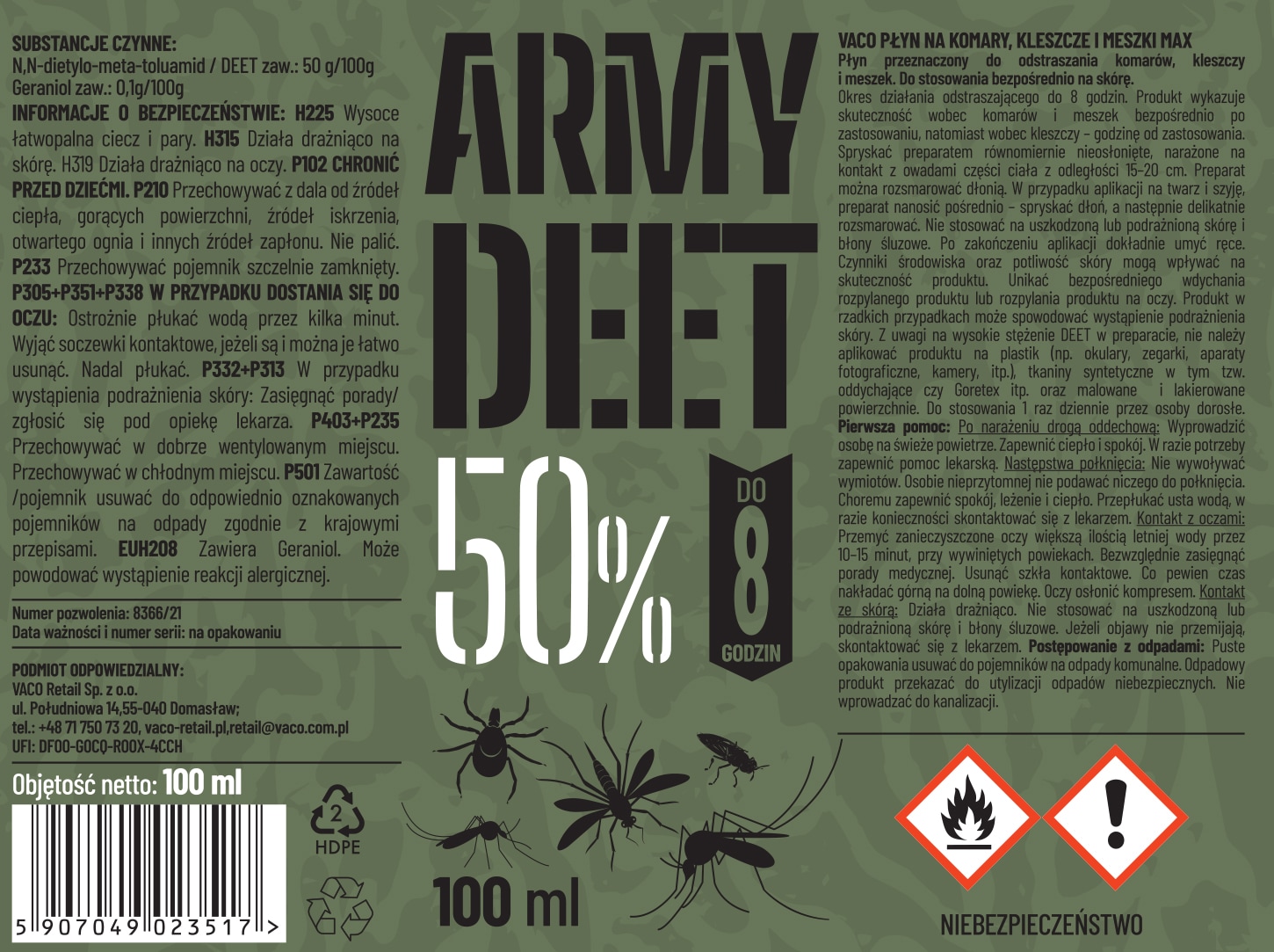 Spray na kleszcze, komary i meszki Army DEET 50% - 100 ml