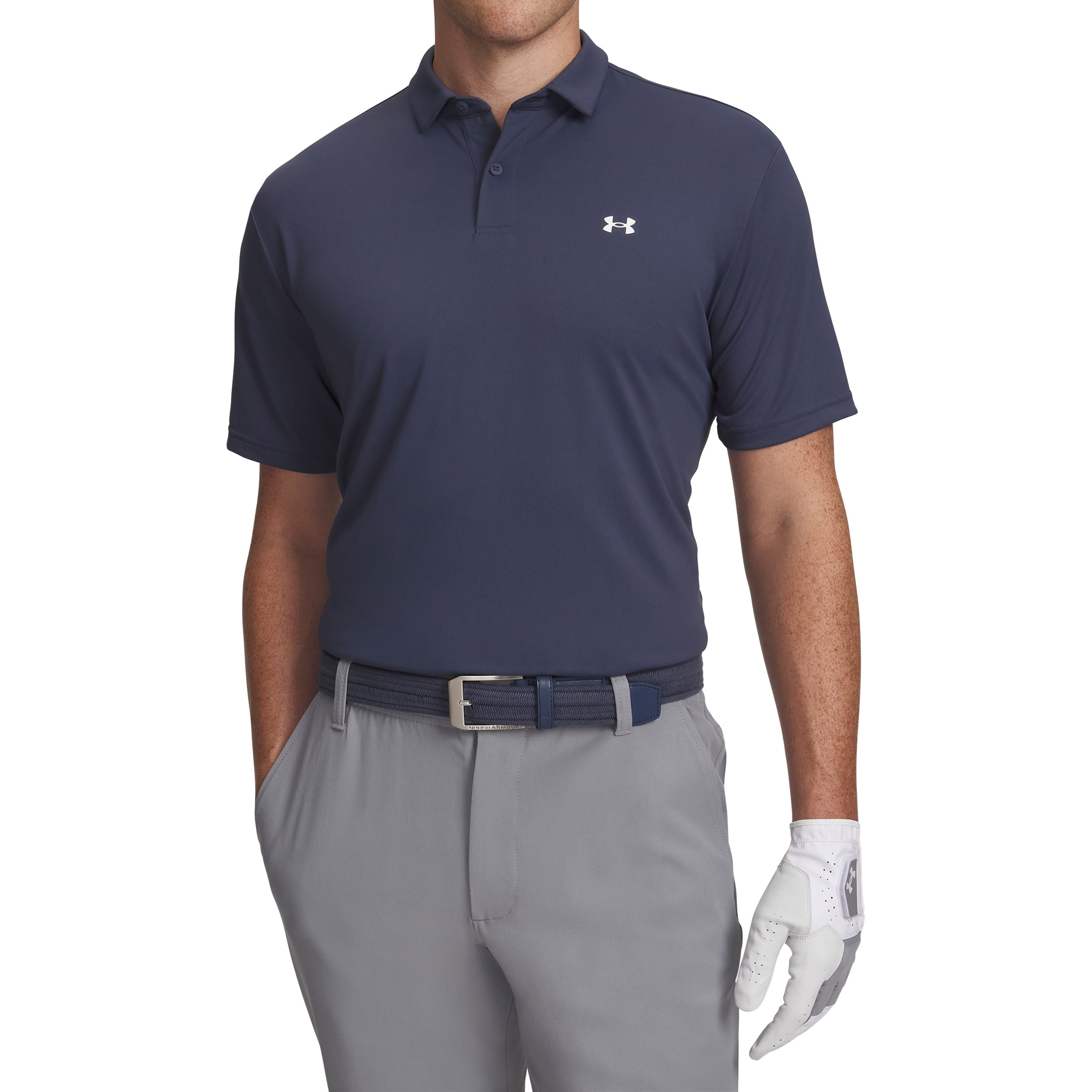 Koszulka termoaktywna polo Under Armour Tee To Green Pique - Downpour Gray / White