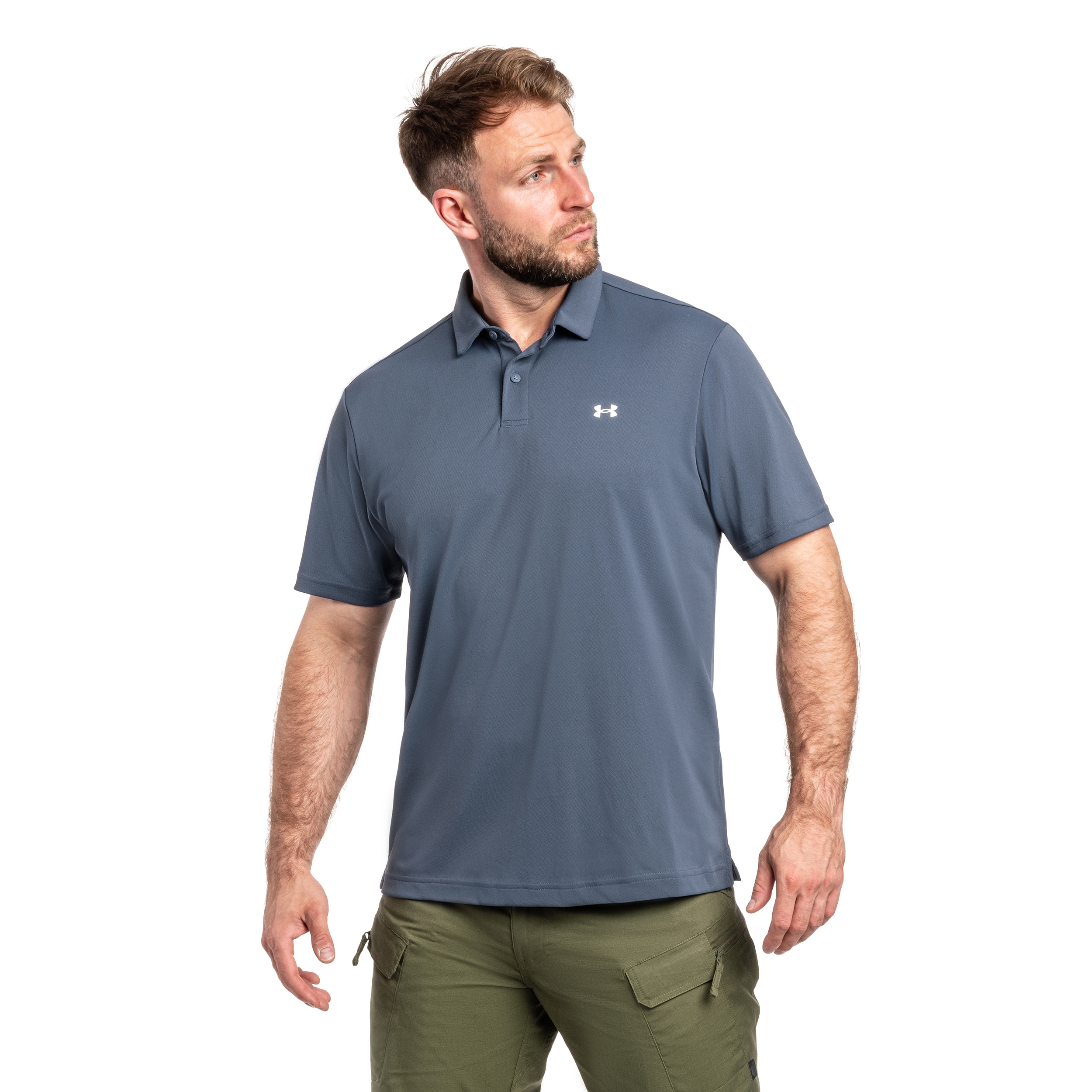 Under Armour Tee To Green Pique Thermal Polo Shirt - Downpour Gray / White