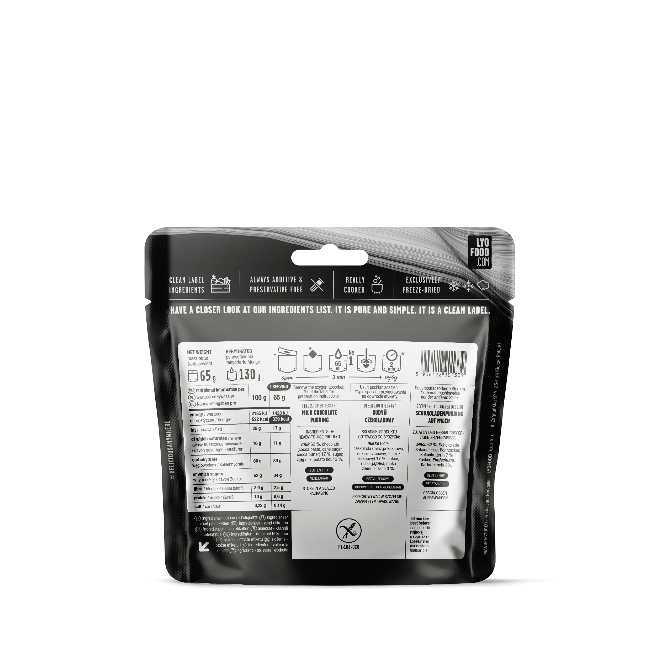 Żywność liofilizowana LYOFOOD Pudding czekoladowy 65 g/339 kcal - 2 szt.