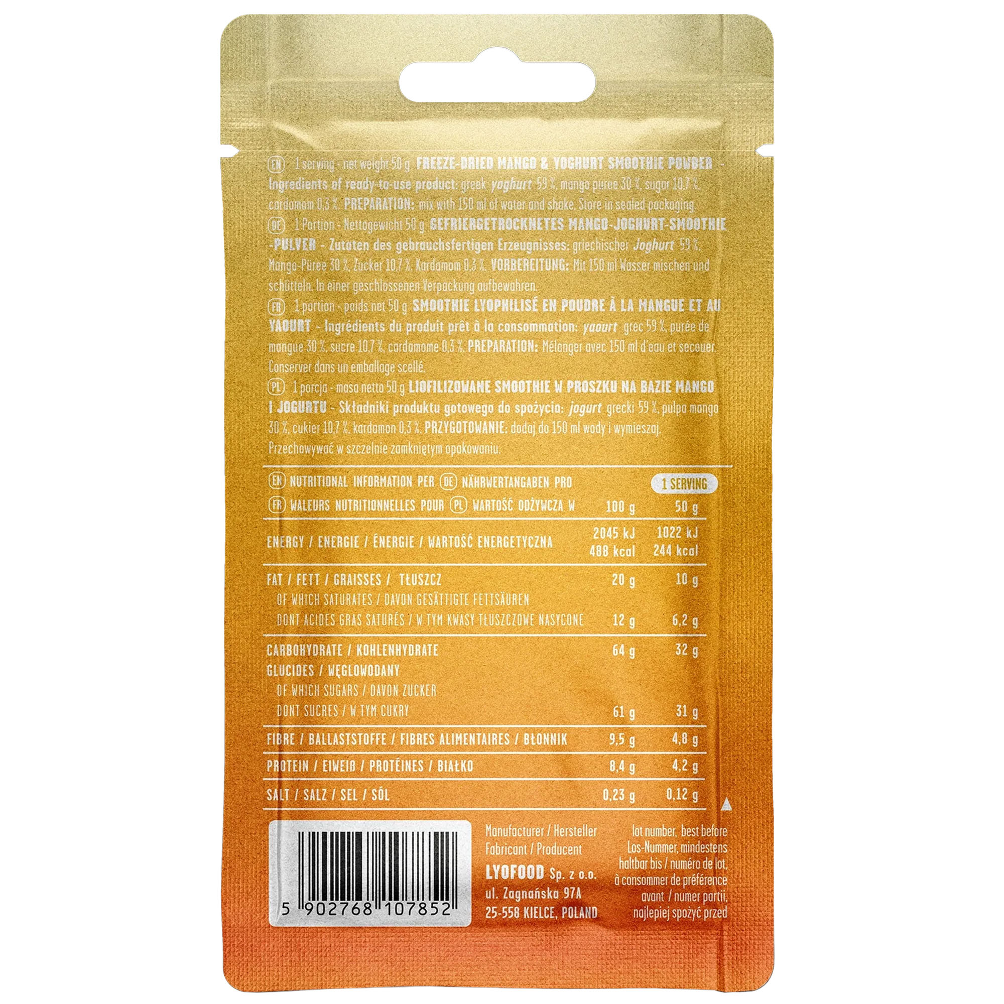 Żywność liofilizowana LYOFOOD Smoothie Mango Lassi 50 g/244 kcal - 2 szt.