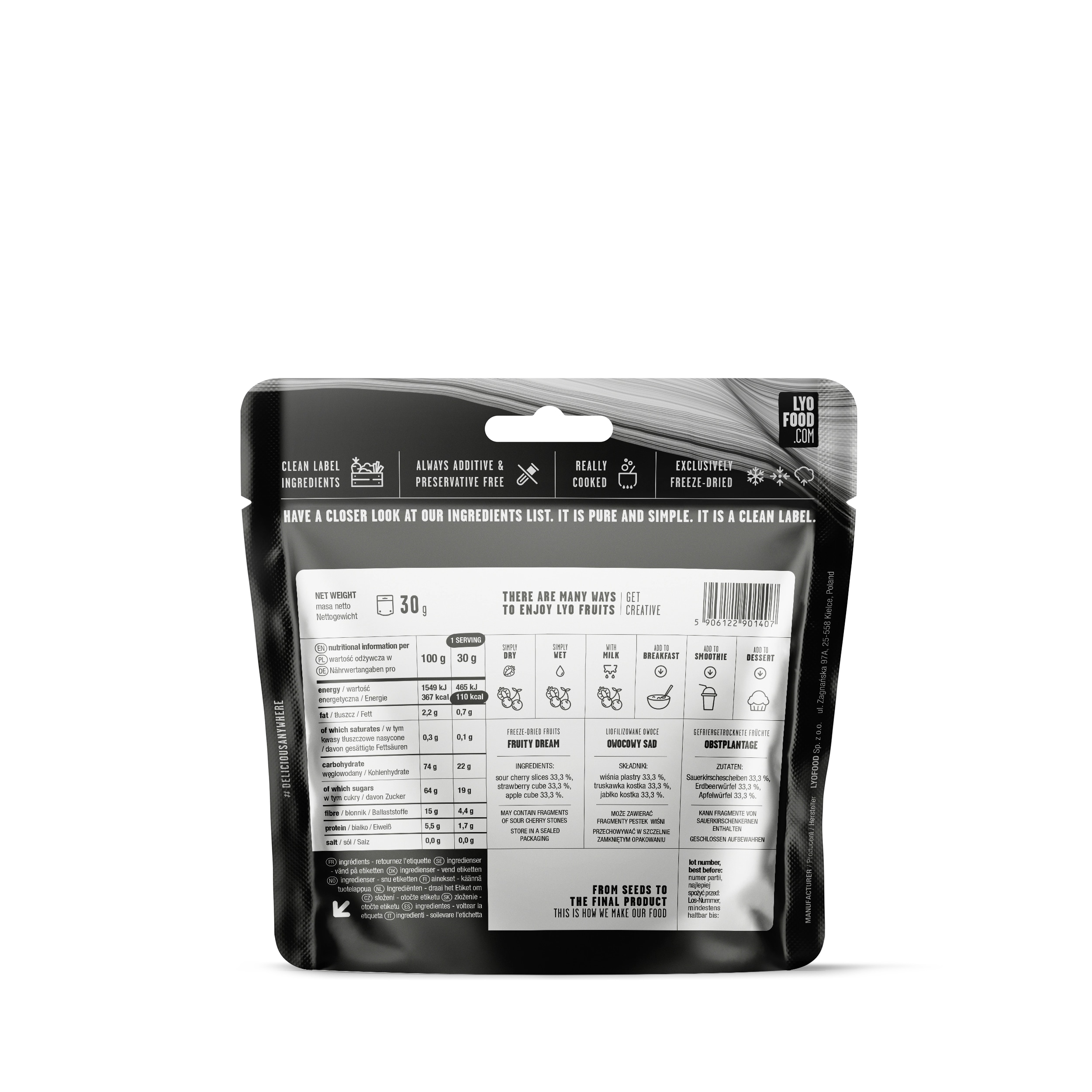 Żywność liofilizowana LYOFOOD Owocowy sad - jabłko, wiśnia, truskawka 30 g/110 kcal - 2szt.