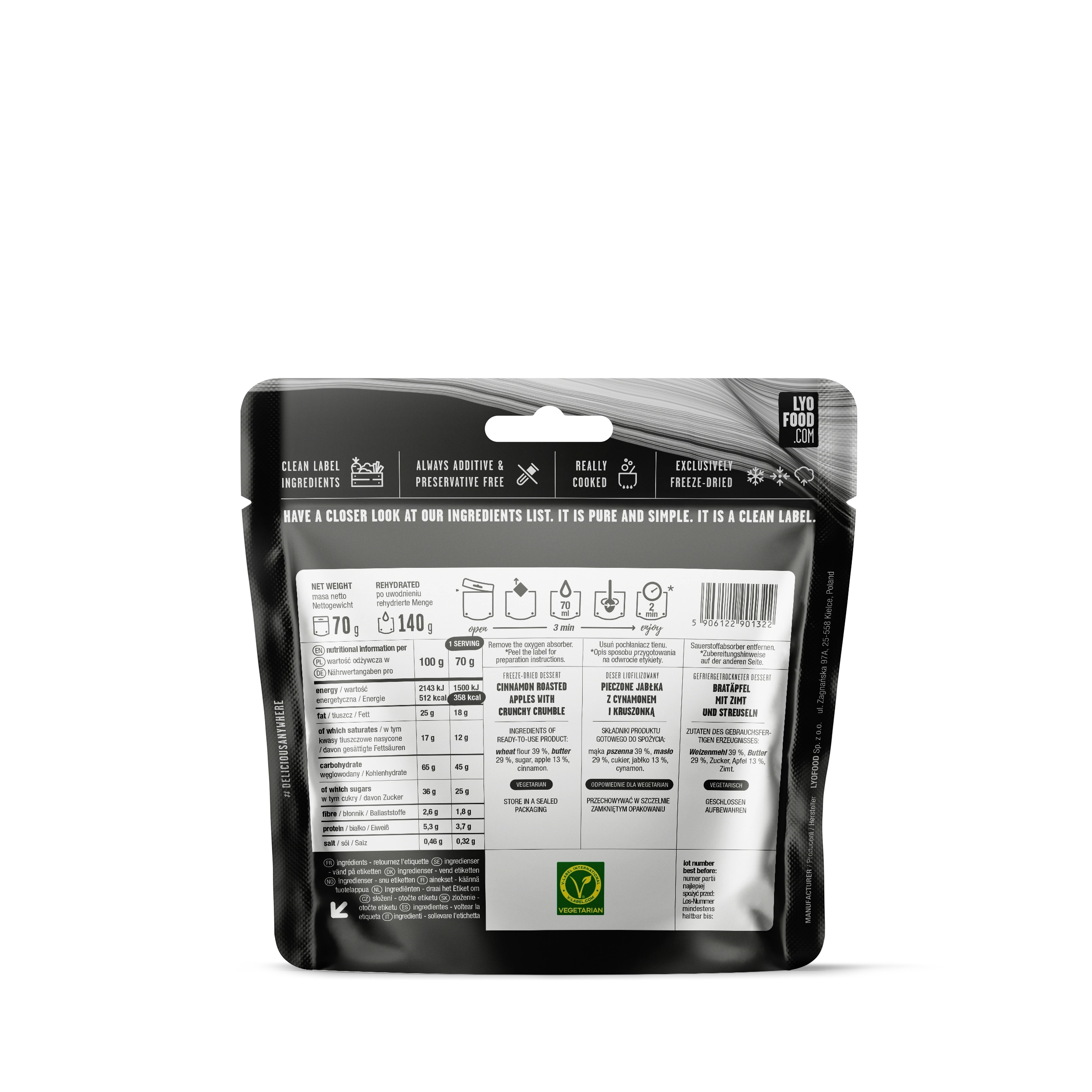 Żywność liofilizowana LYOFOOD Kruszonka z jabłkiem 70 g/358 kcal - 2szt.