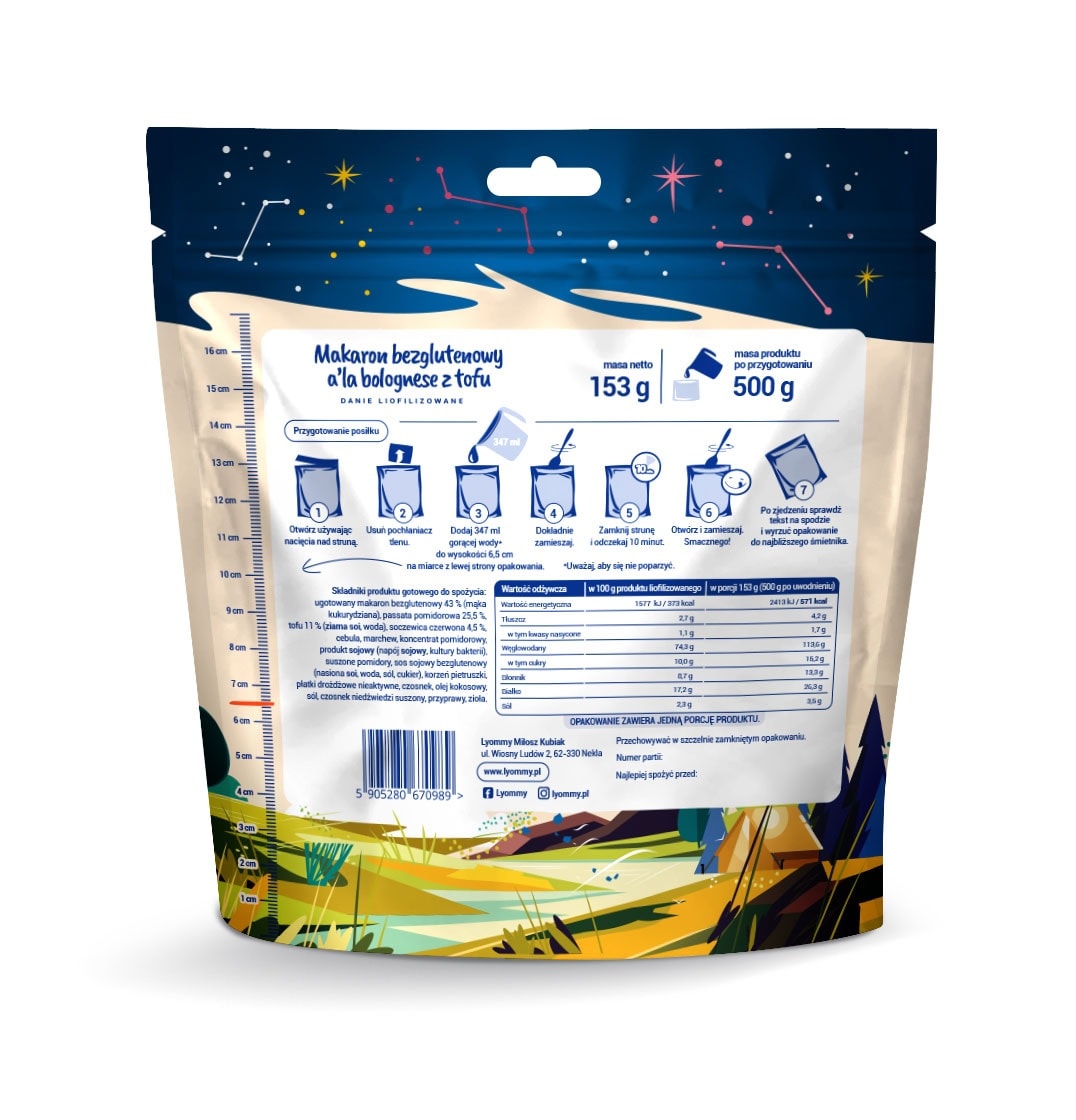 Żywność liofilizowana Lyommy Makaron bezglutenowy alla bolognese z tofu 153 g/571 kcal