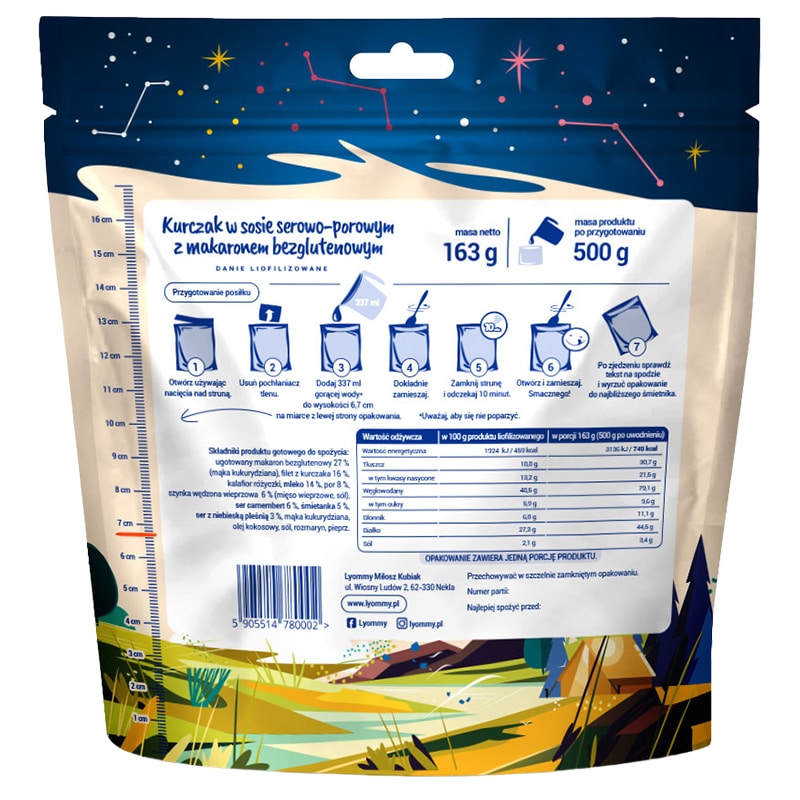 Сублімовані продукти Lyommy Курка в сирно-порейному соусі з безглютеновим макароном 163 г/748 ккал