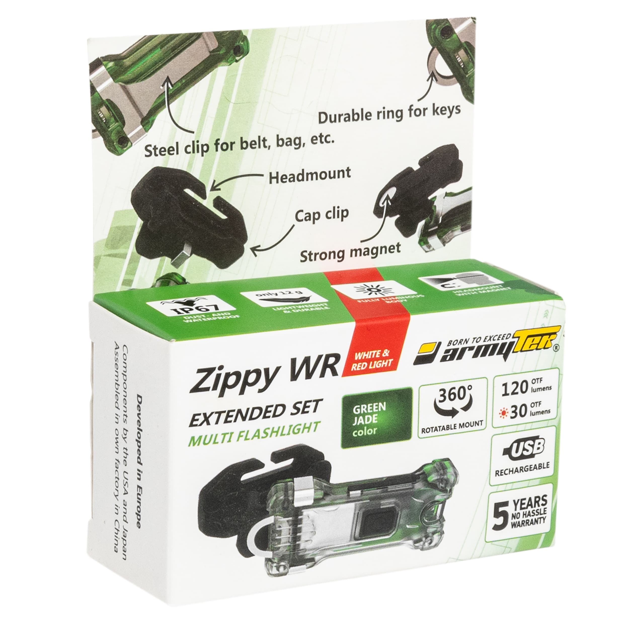 Armytek Zippy WR Extended Set Flashlight Green - 120 lumens