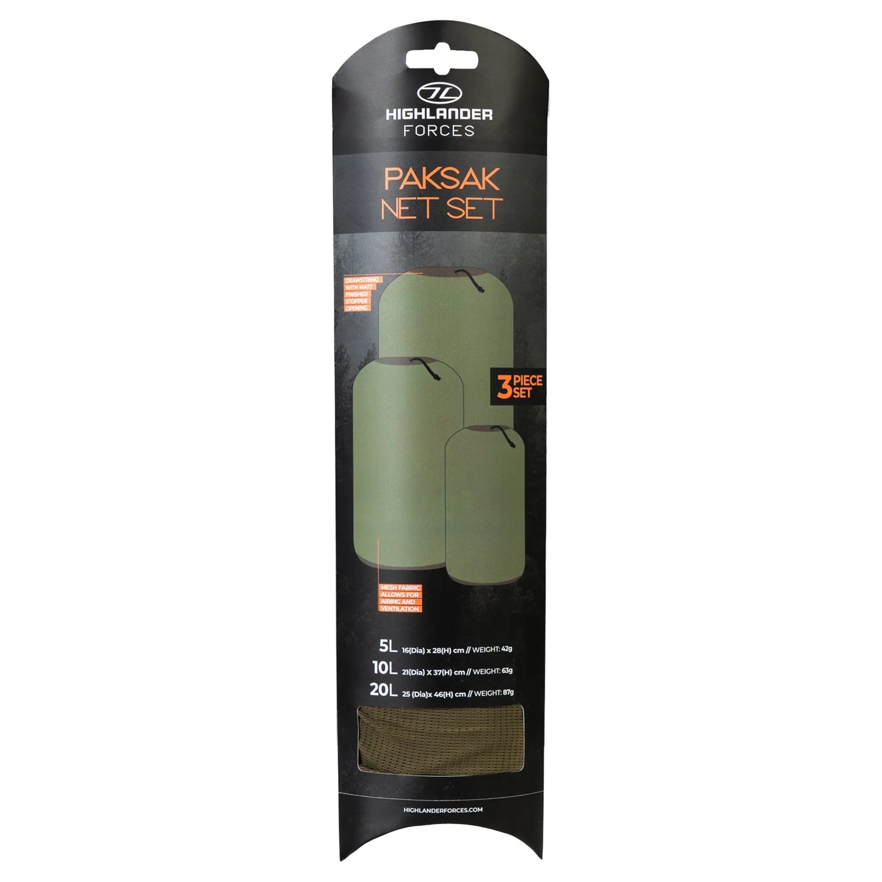 Worki transportowe Highlander Forces Paksak Net Set Ranger Green - 3 szt.
