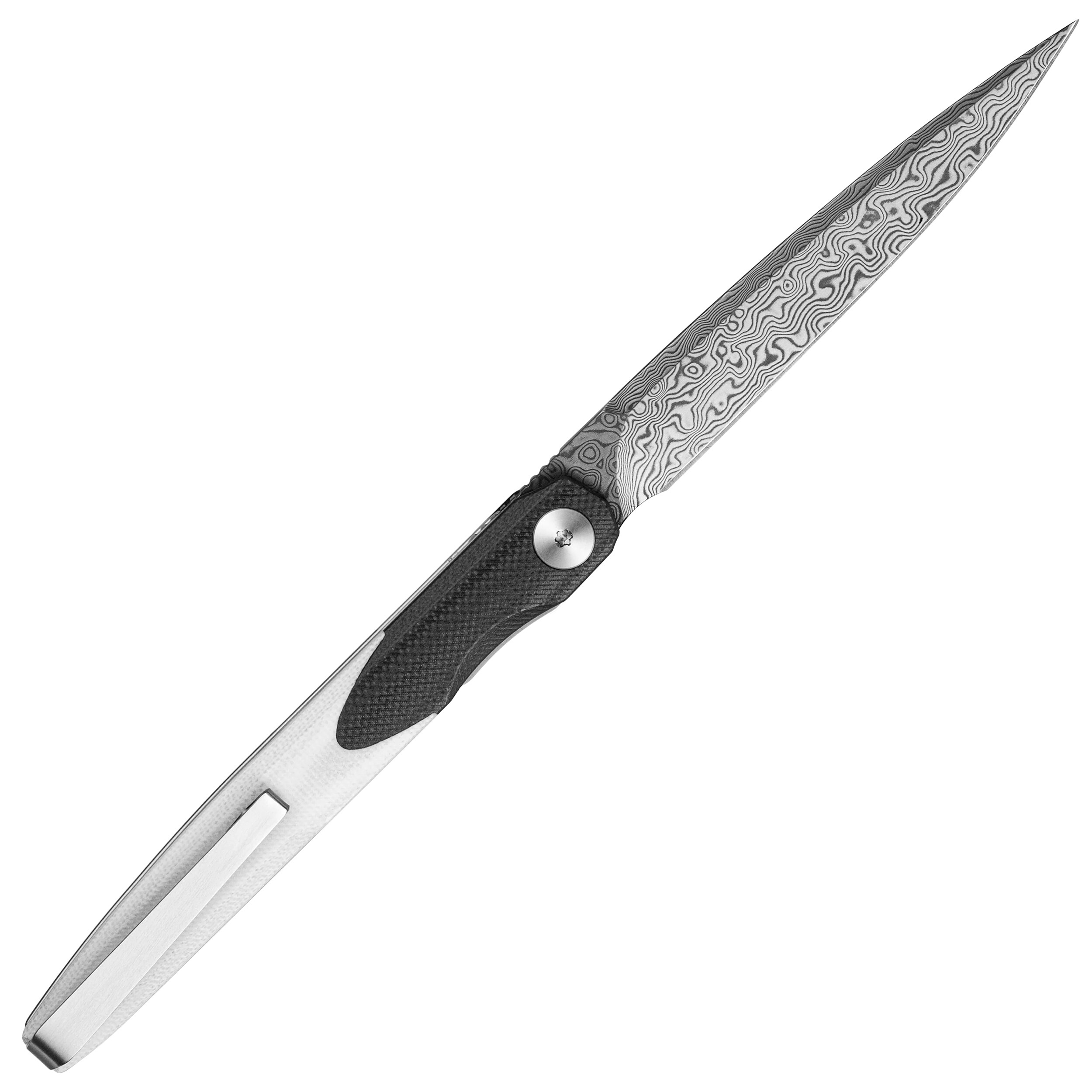 Bestechman Lanza Damascus G10 Folding Knife by Grzegorz “Kombou” Grabarski - White/Black