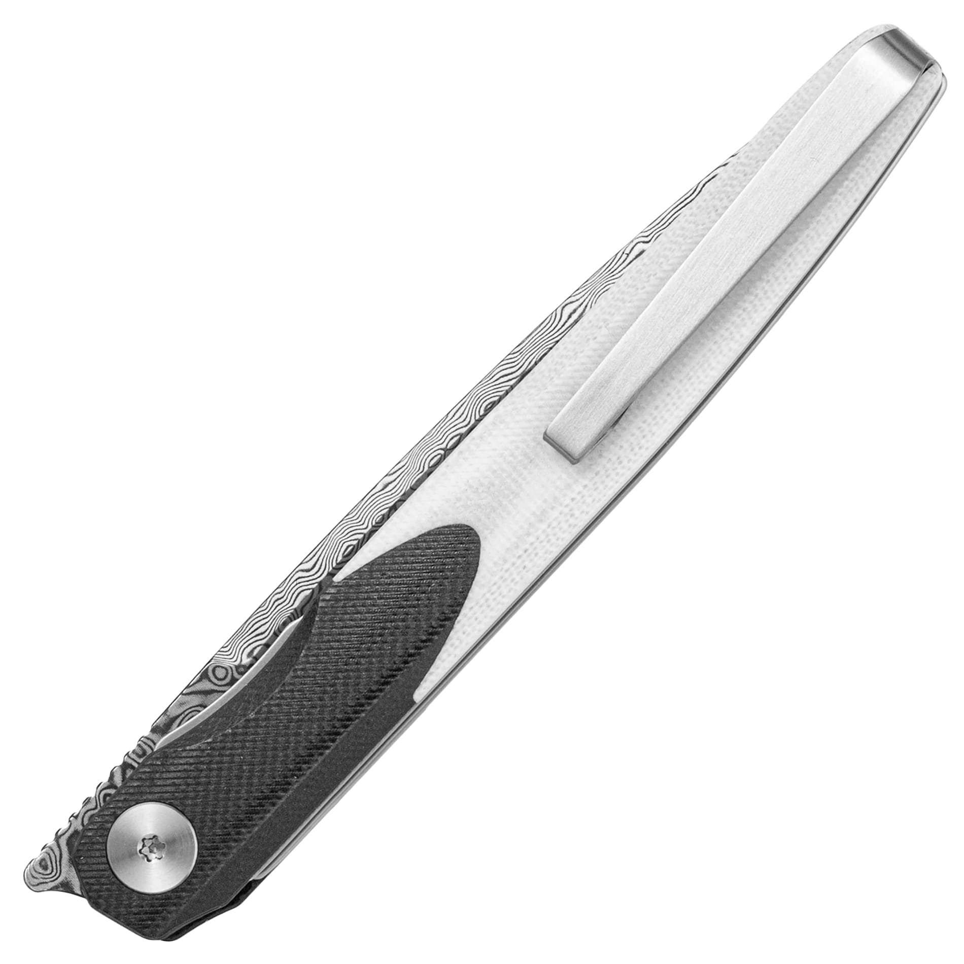 Bestechman Lanza Damascus G10 Folding Knife by Grzegorz “Kombou” Grabarski - White/Black