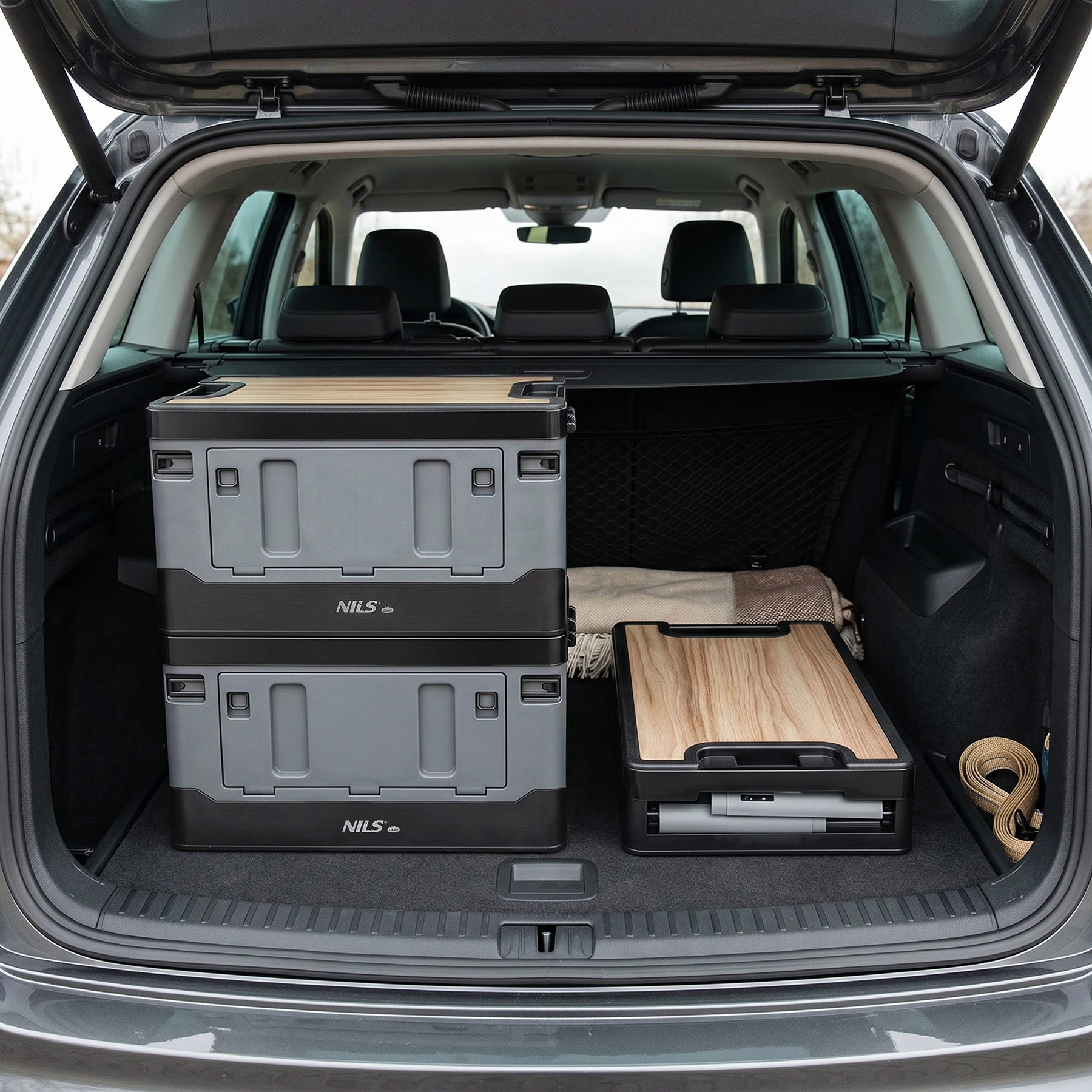 Skrzynia transportowa Nils Camp NCB4601 38 l z drewnianym blatem - Grey