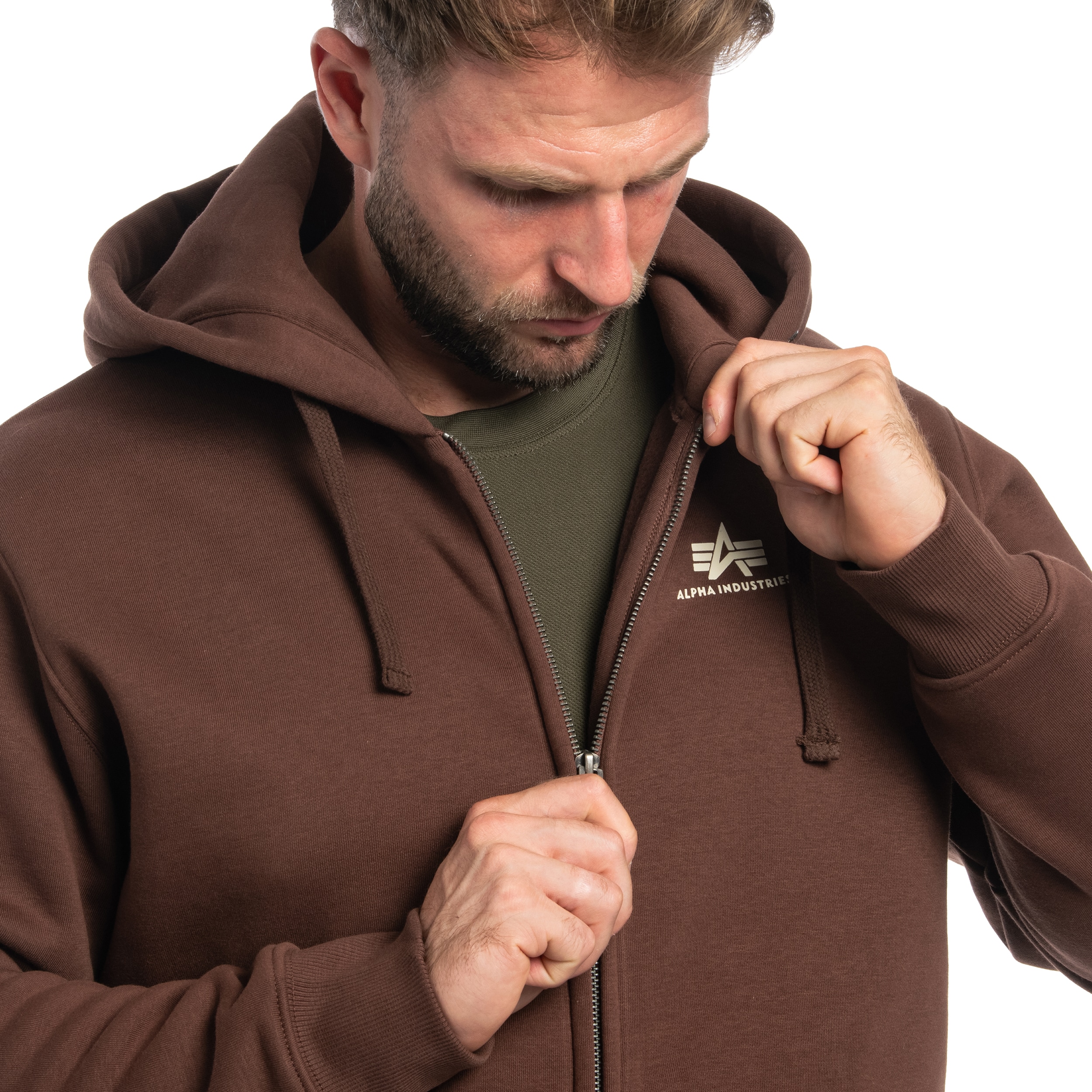 Bluza Alpha Industries Basic Zip Hoody Small Logo - Powder Brown