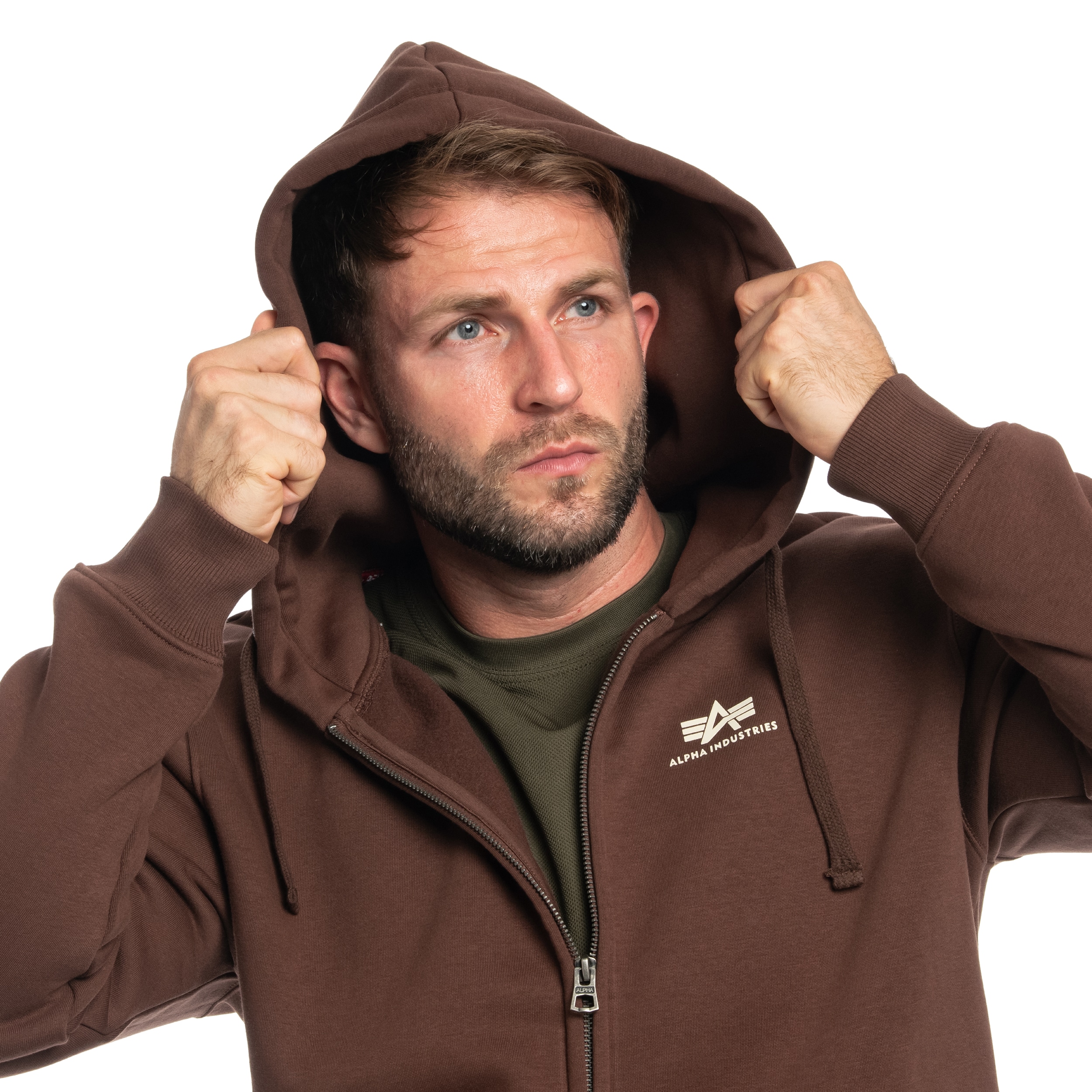 Bluza Alpha Industries Basic Zip Hoody Small Logo - Powder Brown