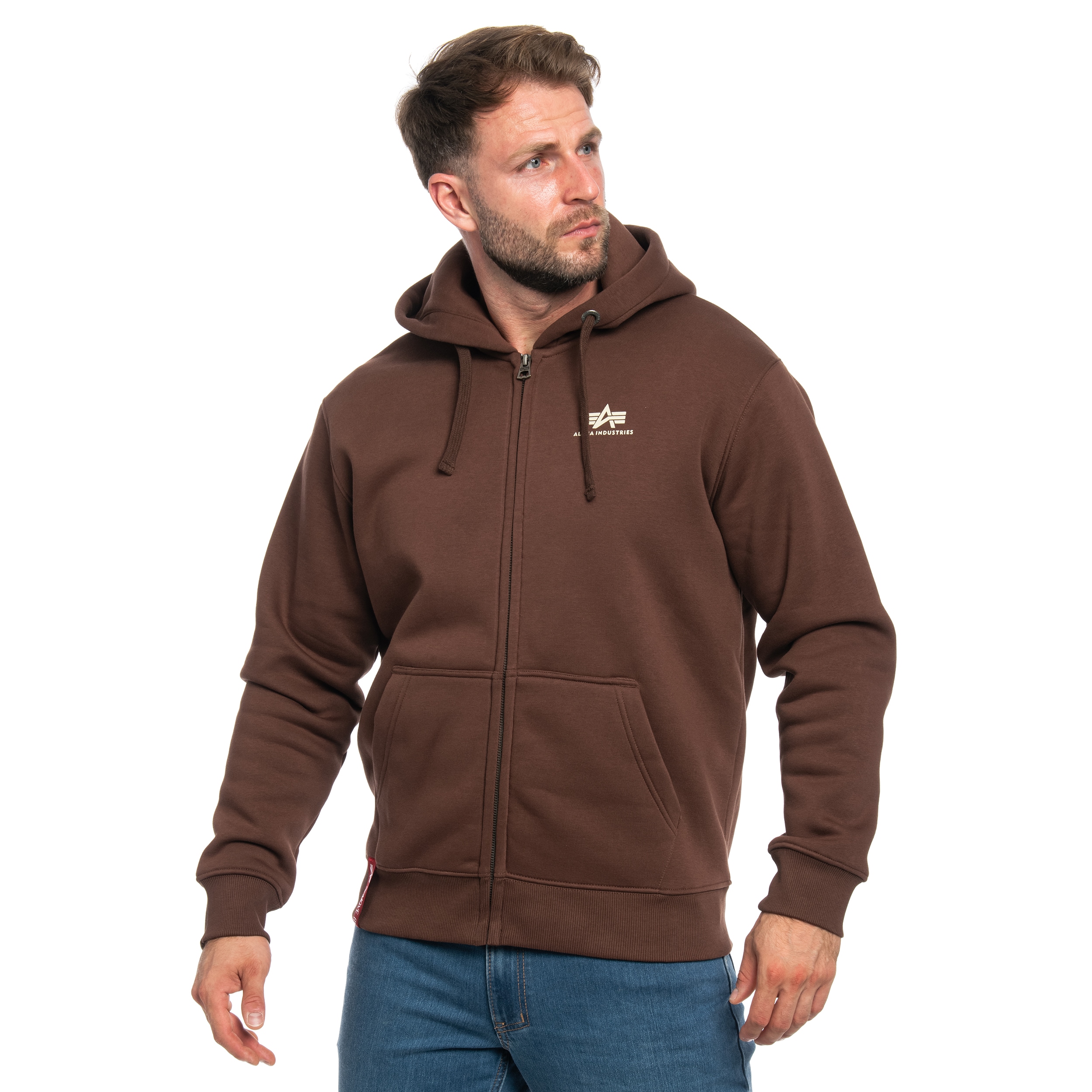 Bluza Alpha Industries Basic Zip Hoody Small Logo - Powder Brown