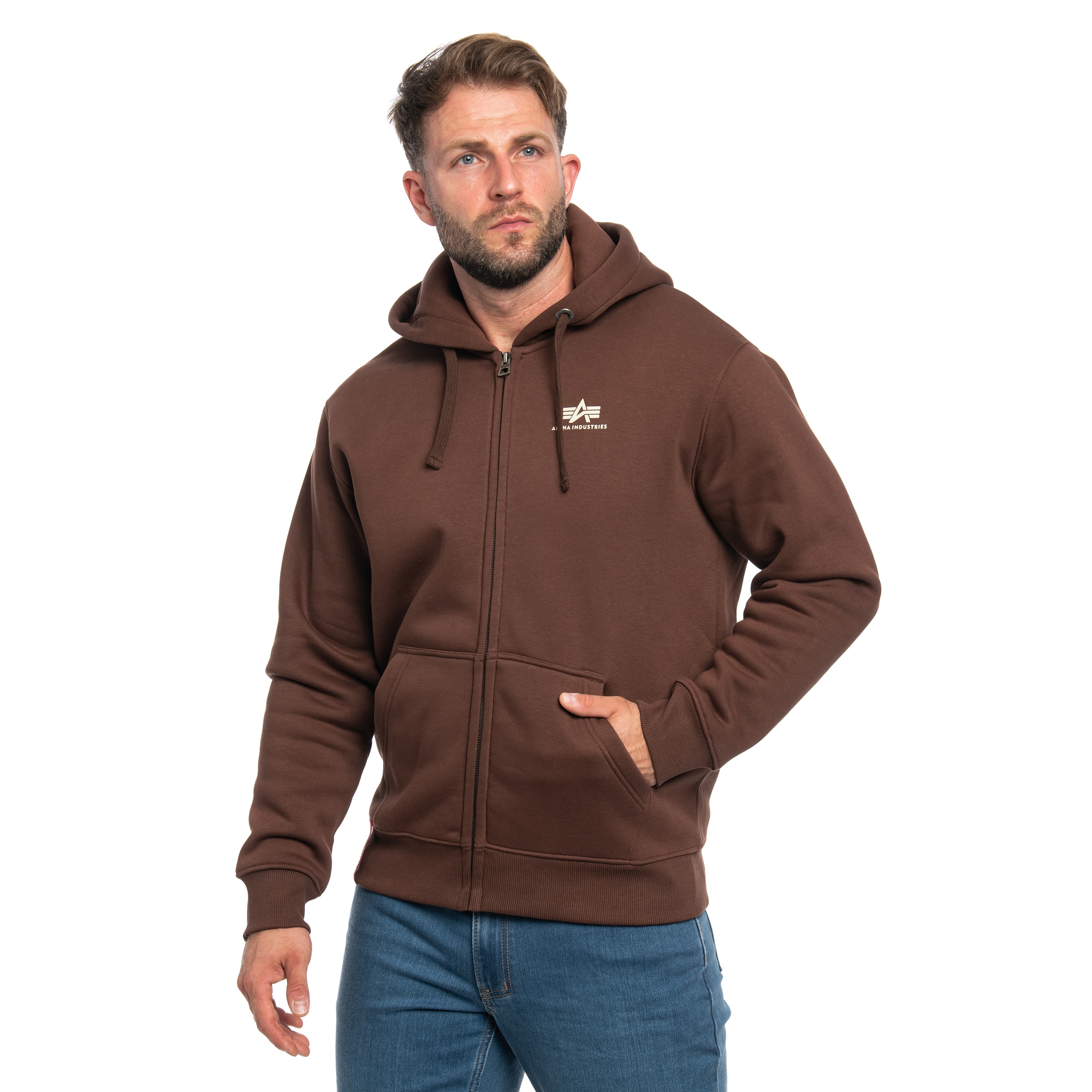 Bluza Alpha Industries Basic Zip Hoody Small Logo - Powder Brown