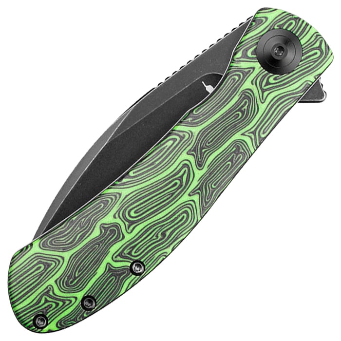 Складаний ніж Trollsky Knives Mandu EVO - Black Stonewashed 14C28N/Green G10