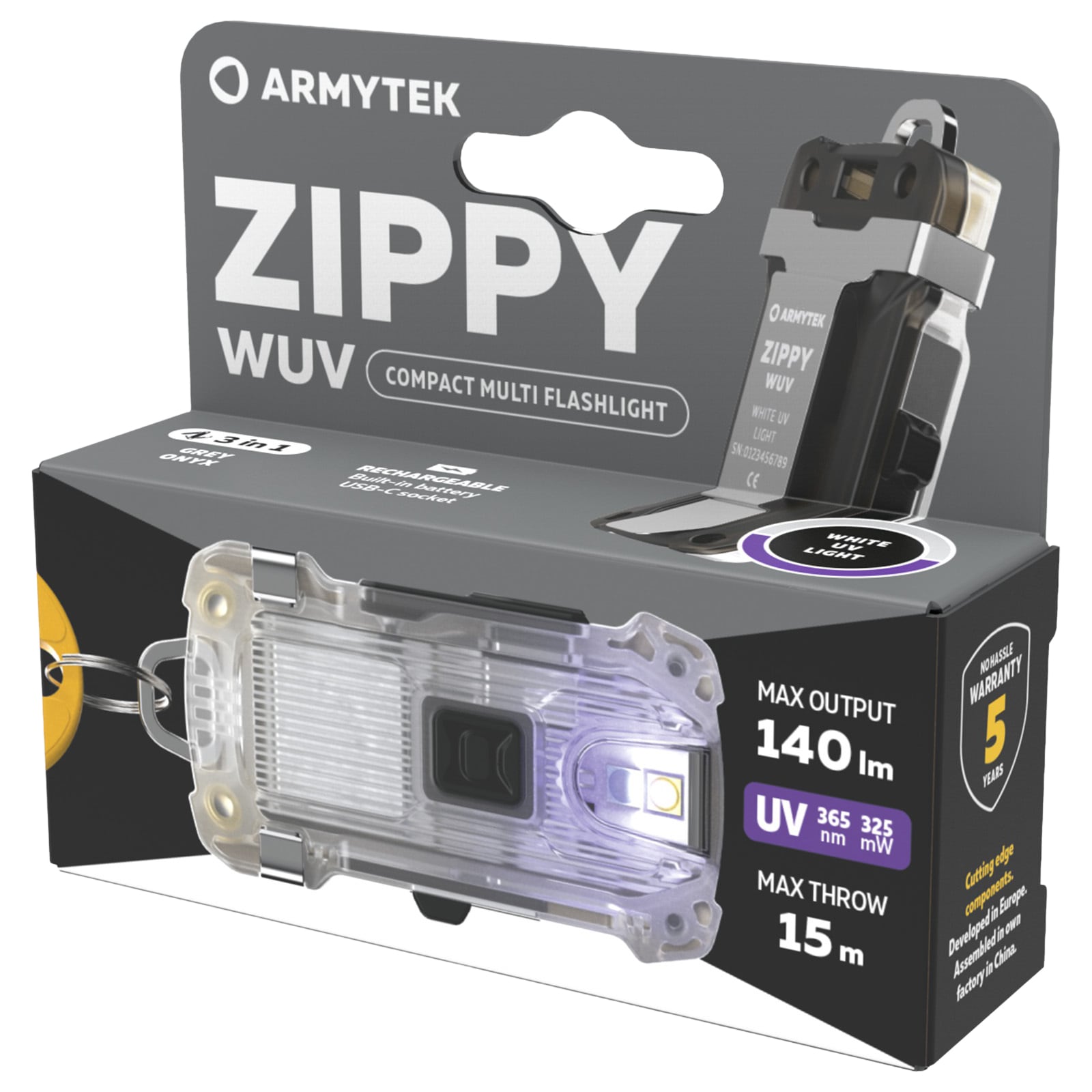 Ліхтарик Armytek Zippy WUV USB-C Grey - 140 люменів