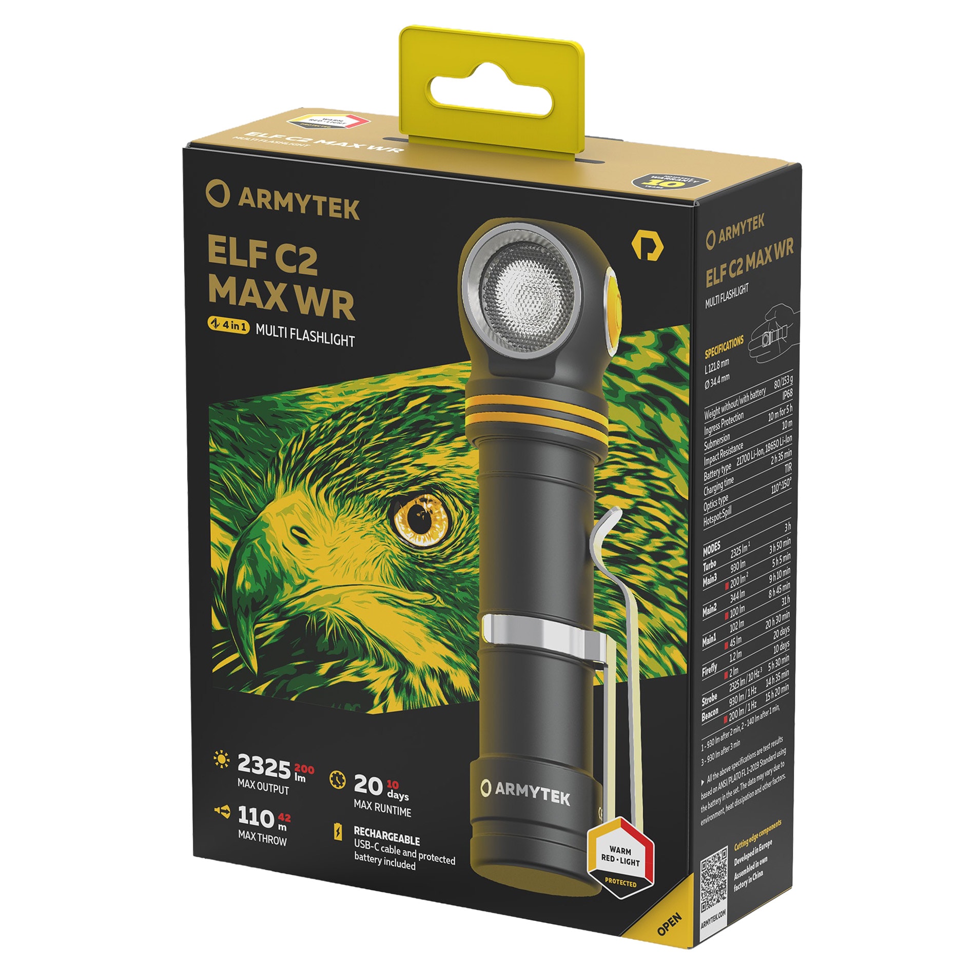 Latarka czołowa i kątowa Armytek Elf C2 Max WR USB-C PCB Warm - 2325 lumenów