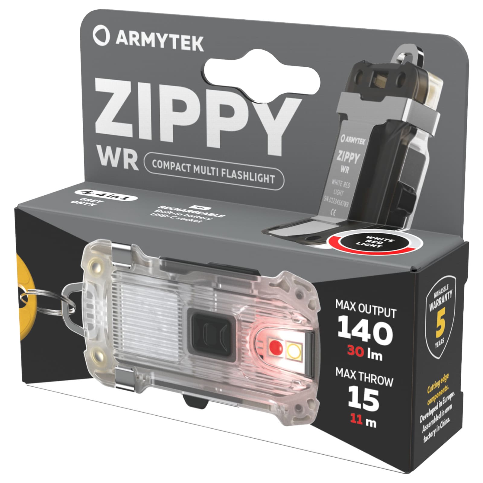 Latarka Armytek Zippy WR USB-C Grey - 140 lumenów